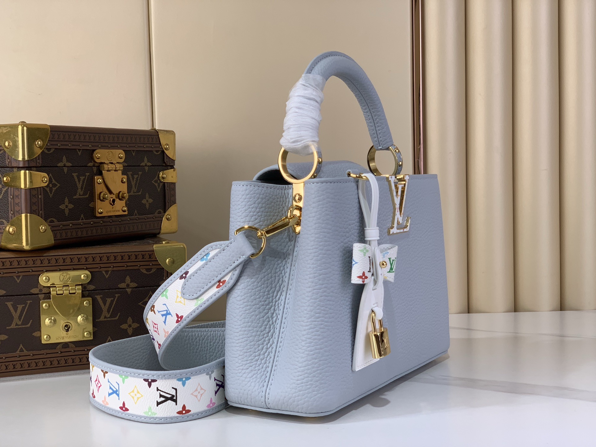 LV Style Beige Leather Top Handle Bag Lookbook Reference image 2