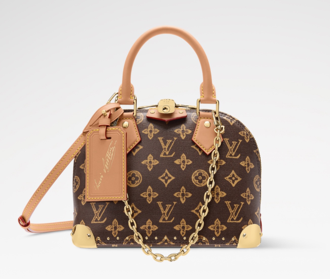 NO:687888,Top original order [ALMA TRUNK BB handbag] m28105 Brown/Color This Alma Trunk BB st handbag draws inspiration from Louis Vuitton's 20th century archive design, renovating traditional elements into the Monogram Origine pattern, which contrasts with chains, padlocks and metal corners. The compact configuration is easy to carry, shoulder or cross-body. Dimensions: 19 x 11 x 22 cm. 6817075 (height x width)  x length),,louis vuitton19860909顶级原单【ALMA TRUNK BB 手袋】 m28105 棕色/彩色 本款 Alma Trunk BB st手袋向路易威登 年的典藏设计汲取灵感,将传统元素焕新为 Monogram Origine 图案,与链条、挂锁和金属包角互为映衬.紧凑构型方便手提、肩背或斜挎. 尺寸19 x 11 x 22 厘米.6817075 (高 x 宽 x 长度),,louis vuitton,Bag