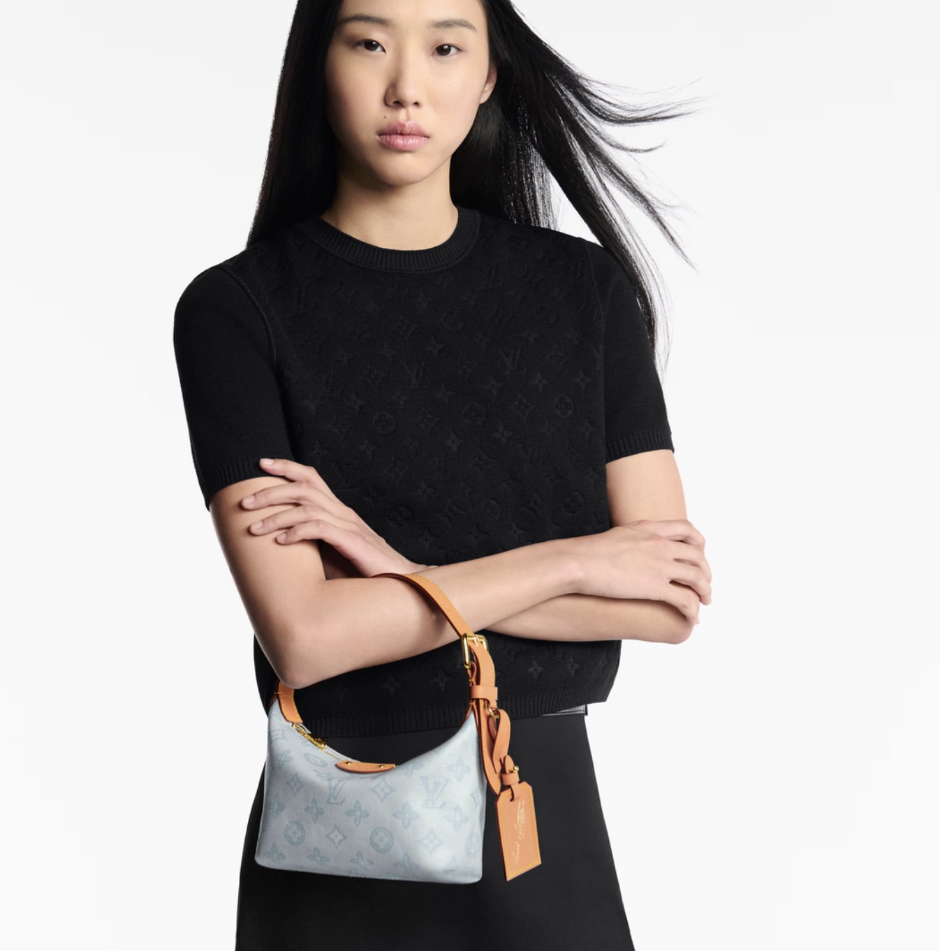 NO:710610,[ochette Hills handbag] m28250 light blue/color model picture,19860909【ochette Hills 手袋】m28250 浅蓝色/彩色 模特图,,Bag