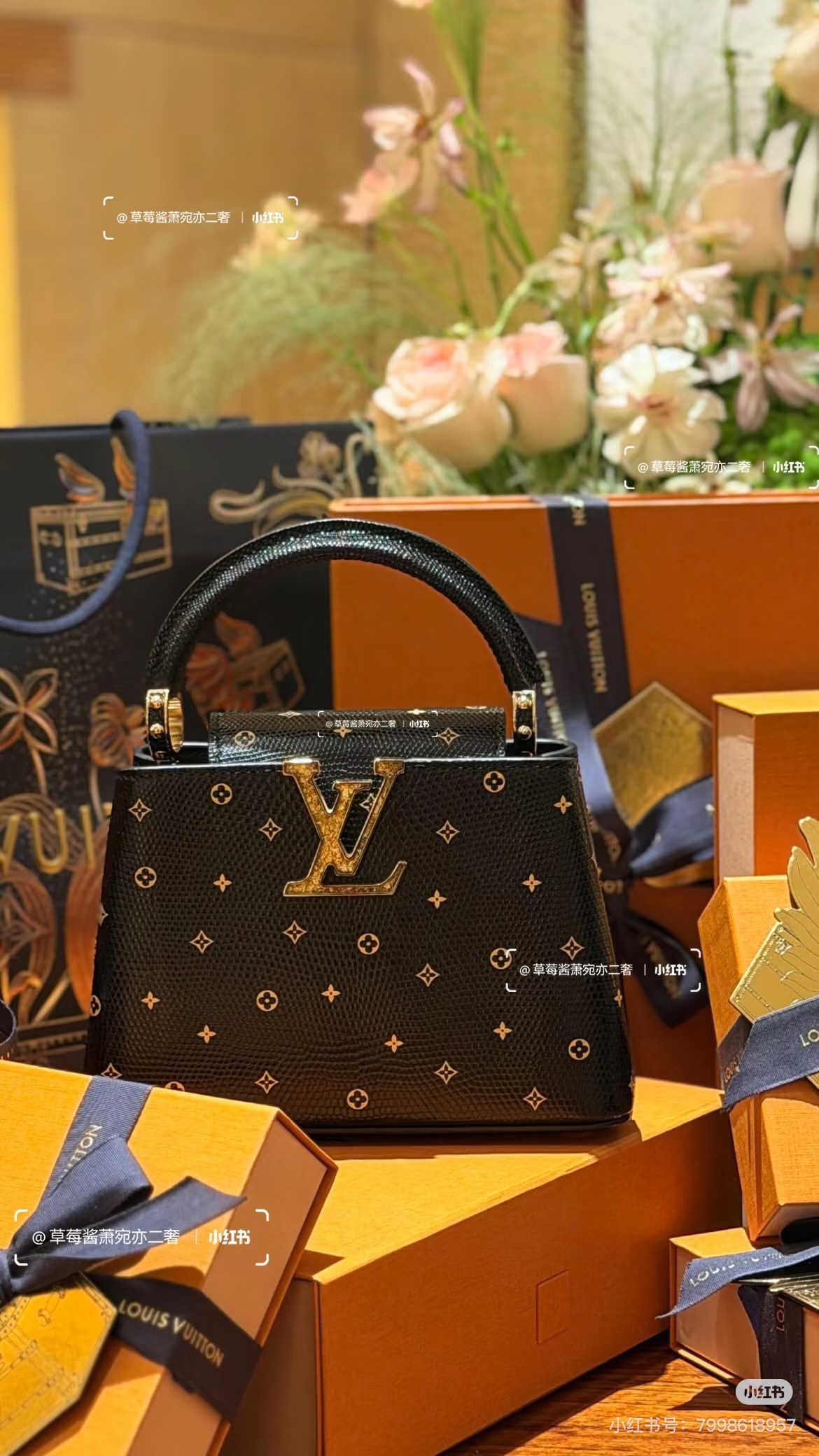 NO:754205,[Caucines Mini handbag] N48865 black/diamond logo (cowhide pressed lizard pattern) official website picture,,cowhide19860909【 Caucines Mini 手袋】N48865 黑色/钻logo（牛皮压蜥蜴纹） 官网图,,cowhide,Bag