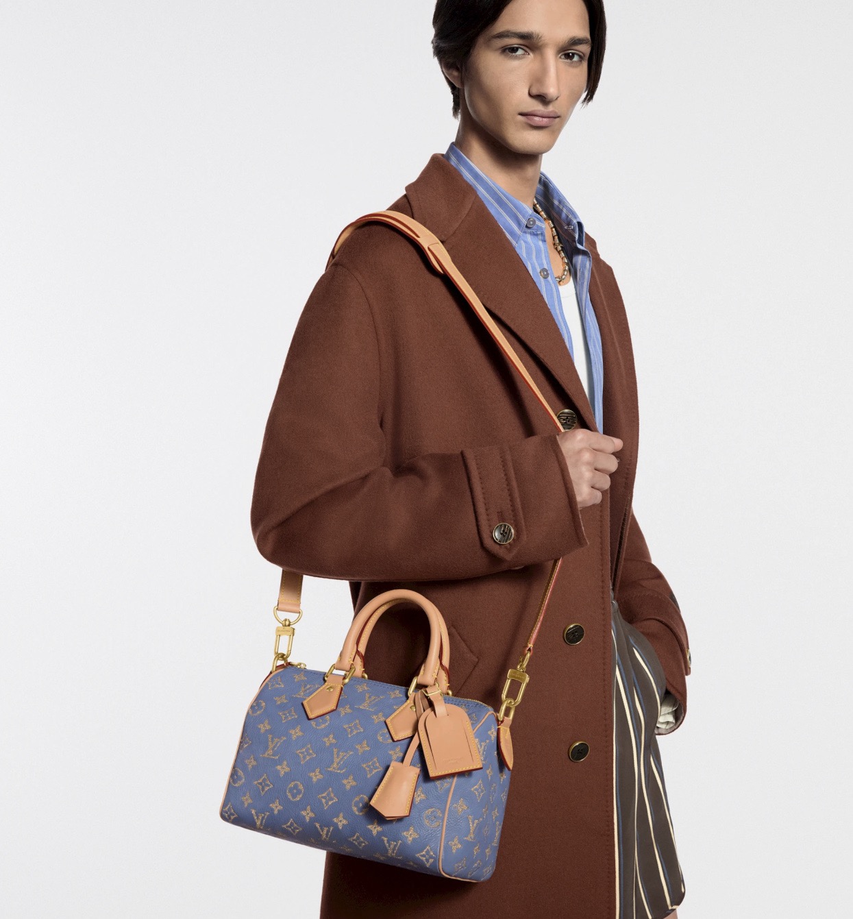 NO:762961,[Seedy 9 Bandouliere 25cm Handbag] M28080 Haze Blue (Embroidery) Model Picture,19860909【Seedy 9 Bandouliere25cm 手袋】M28080 雾霾蓝（刺绣）模特图,,Bag