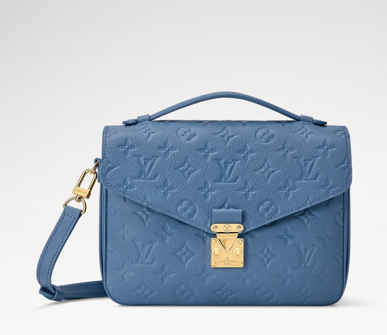 NO:763025,Top original order [ochette Metis messenger bag] M41487 27357 haze blue (embossed) in blue denim color, a fashionable choice for daytime wear. It is made of the iconic MonogramEmreinte Sn leather, with gold hardware and is marked by the house's iconic S-shaped lock, finished in gold. There are three compartments to store daily items, and there is a zippered pocket on the outside. Dimensions 25 x 19 x 7 cm  7518085,19860909顶级原单【ochette Metis 邮差手袋】M41487 27357 雾霾蓝（压花） 采用蓝色牛仔配色,是白天装扮的时尚之选.它由标志性的MonogramEmreinte Sn皮革制成,配有金色五金件 并以房子标志性的S形锁为标志,饰面为金色.有三个隔间可存放日常物品,外侧还有一个拉链口代 尺寸 25 x 19 x 7 厘米 7518085,,Bag