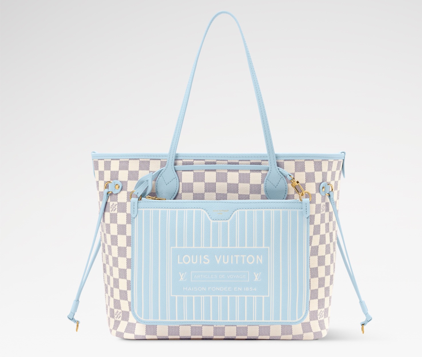 NO:812552,[NEVERFULL INSIDE OUT medium handbag] N40946 white grid/blue official website picture,19860909【NEVERFULL INSIDE OUT 中号手袋】 N40946 白格/蓝色 官网图,,Bag
