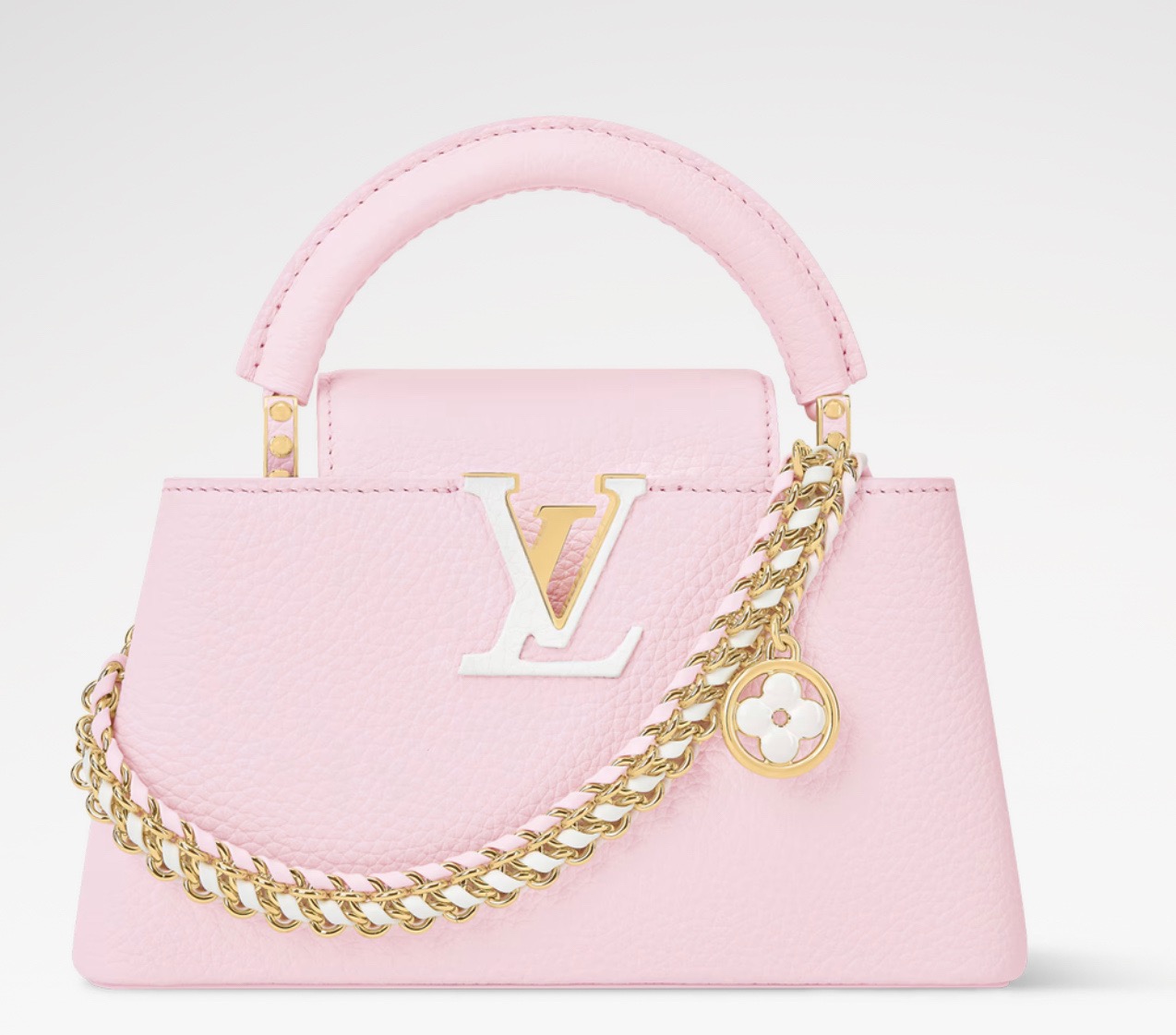 NO:851678,[Caucines East-West Mini Handbag] m29498 pink/white (woven chain) official website picture,19860909【Caucines East-West Mini 手袋】m29498 粉色/白色（编织链条） 官网图,,Bag
