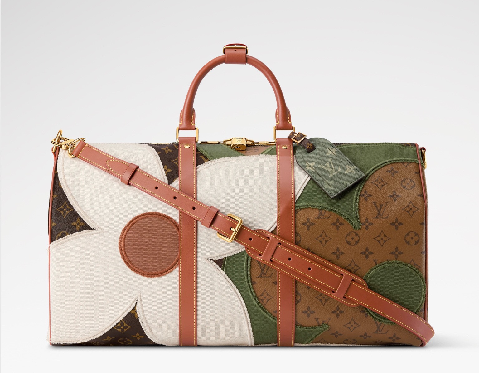 NO:894161,Top original order [KEEALL BANDOULIRE 50 Travel Bag] M29190 Color Blocking/Floral This Keeall Bandoulière 50 travel bag is made of Monogram Khaki ks coated canvas, with a large splicing pattern that presents a harmonious blend of Monogram flowers and brand elements. The cow leather is embellished with rolled handles, side straps and detachable and adjustable shoulder straps, highlighting the brand's unremitting pursuit of exquisite craftsmanship and exquisite details. Size 50 x  29 x 23 cm 8819095 (length x height x width),,cowhide19860909顶级原单【KEEALL BANDOULIRE 50 旅行袋】M29190 拼色/花卉 本款 Keeall Bandoulière 50 旅行袋采用 Monogram Khaki ks涂层帆布,以大号拼接图案呈现 Monogram 花卉和品牌元素的和谐相融.牛皮革点缀辊压手柄、侧带和可拆卸并调节的肩带,彰显品牌对精湛工艺和考究细节的不懈追求. 尺寸50 x 29 x 23 厘米 8819095 (长度 x 高 x 宽),,cowhide,Bag