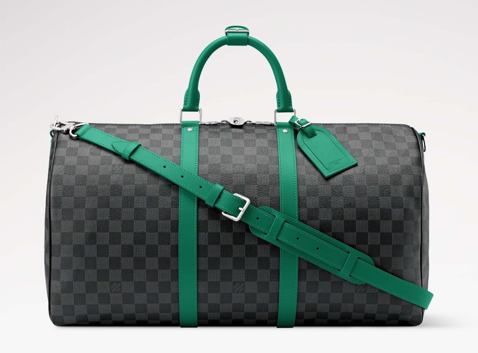 NO:919637,Top original item [Sac Keeall Bandoulière 50] N40844 Black/Green This Keeall shoulder bag 50 is made of Damier hr graphite canvas with vitamin green leather trim. The removable shoulder strap and address clip are decorated with colorful leather elements that highlight the elegance of the gray and black Damier pattern. This model is designed for hand luggage and has a functional zippered inner pocket. Dimensions 50x29x23 cm 5416065 (length x height x width),,shoulder bags19860909顶级原单【Sac Keeall Bandoulière 50】N40844 黑格/绿 这款Keeall单肩包50由Damier hr石墨帆布制成,配有维生素绿色皮革装饰.可拆卸的肩带和地址夹饰有彩色皮革元素,突出了灰色和黑色Damier图案的优雅.這款型號設計用於手提行李,有一個功能性拉鍊內袋. 尺寸50x29x23厘米 5416065（长x高x宽）,,shoulder bags,Bag