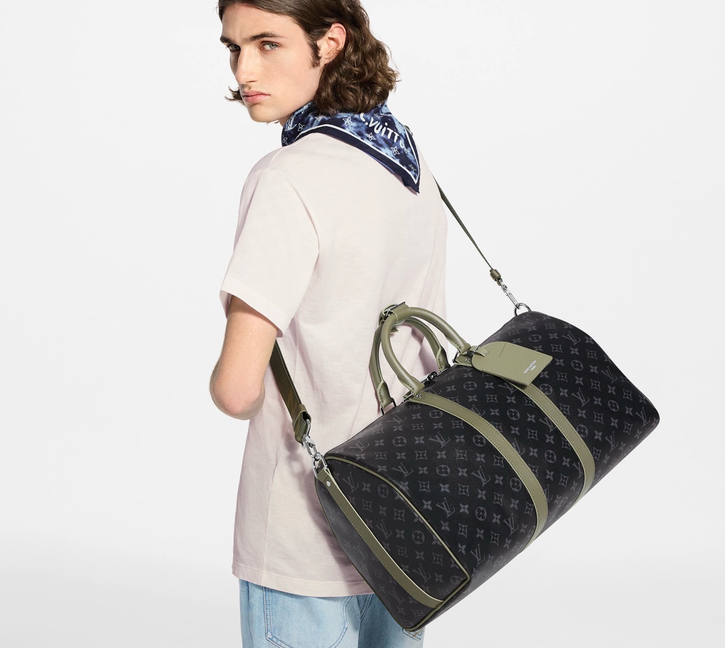 NO:919727,【KEEALL BANDOULIRE 45 travel bag】M28837 black flower/green,19860909【KEEALL BANDOULIRE 45 旅行袋】M28837 黑花/绿色,,Bag