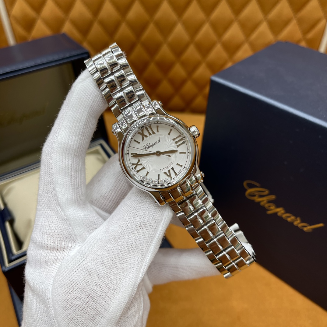 ساعة Chopard Happy Sport أوتوماتيكية بحركة ميكانيكية وحزام من الفولاذ المقاوم للصدأ