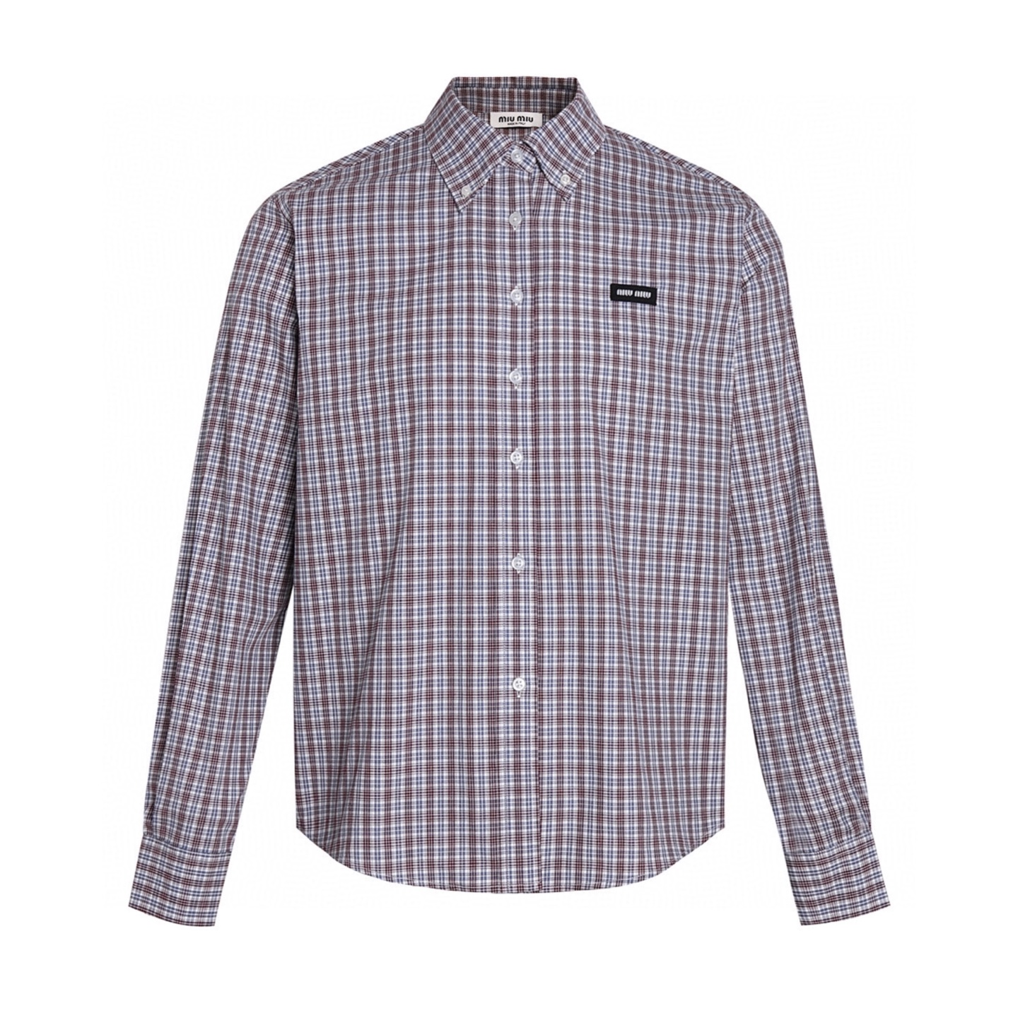 【Suministro exclusivo】 Camisa de manga larga MiuMiu con logo y cuadros finos, comprada originalmente por 12,192 para de…