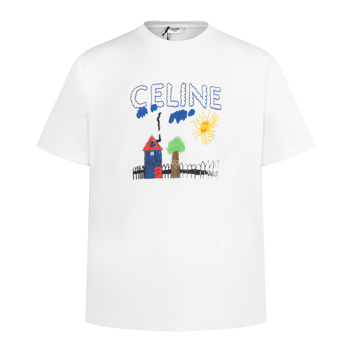 【独家供应】 Celine 童趣涂鸦印花短袖（白色） 面料采用50S 165g双股平纹面料，罗纹采用32S 300g 2×2拉架罗纹。50S双股丝光棉面料通过精细的纱线选择、独特的丝光处理、先进的织造技术、环保的染色与整理工艺。双股丝光棉…