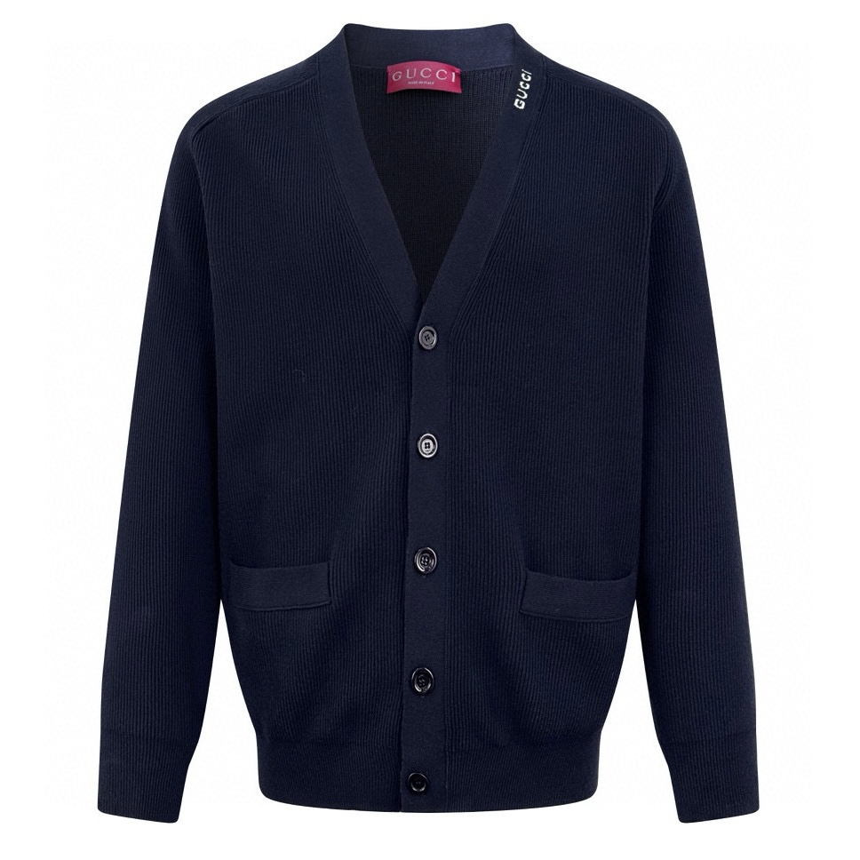 【Suministro exclusivo】 Cárdigan de punto con intarsia Guc (azul marino). Compra original por 16.200 para desarrollo. Te…