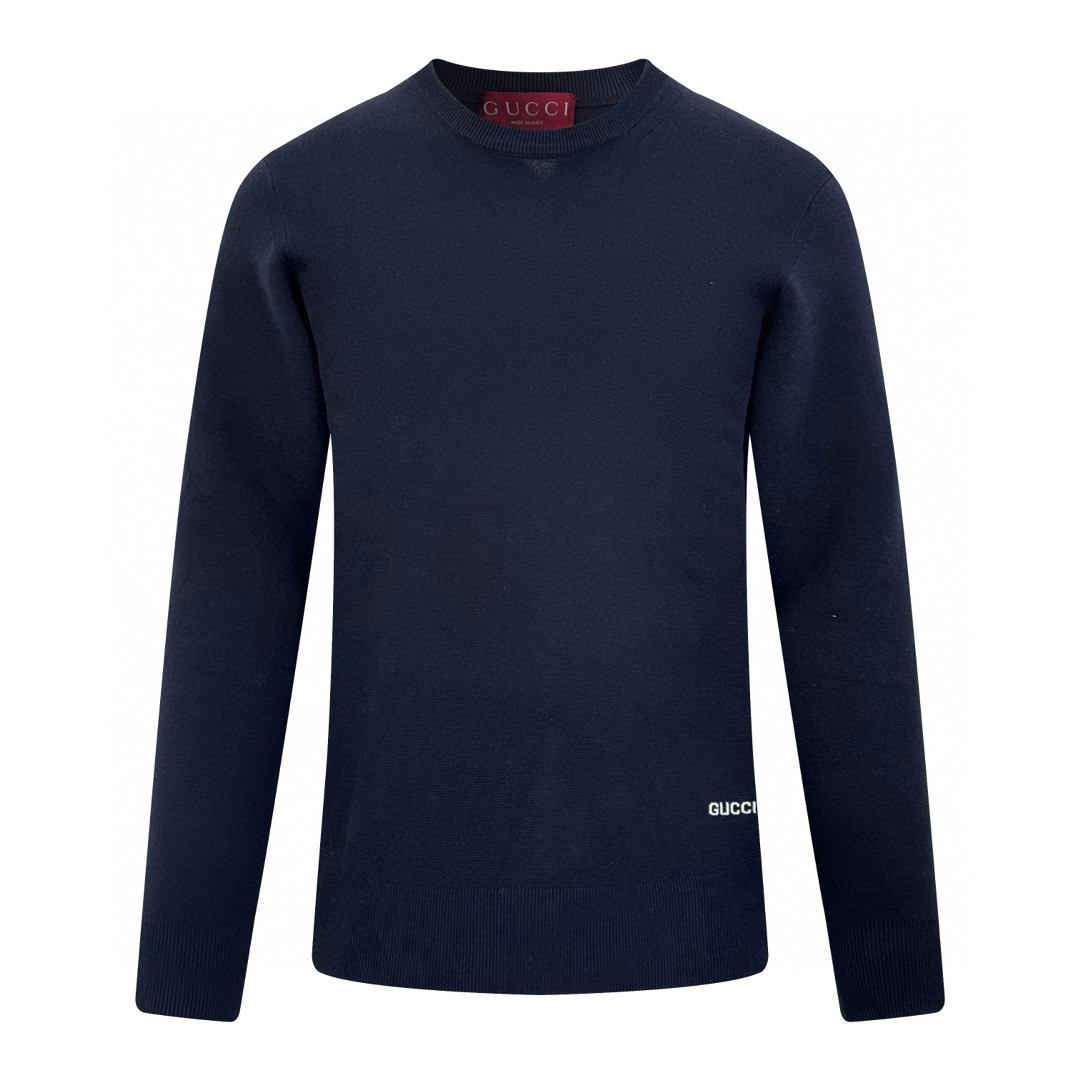 【Suministro exclusivo】 Jersey de punto con cuello redondo e intarsia Guc (azul marino). Compra original por 11.400 para…