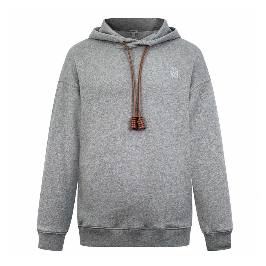 🅿️210 【Suministro Exclusivo】 Sudadera con capucha y cordón de cuero con logo Loewe (gris). Compra original de 8.800 pa…