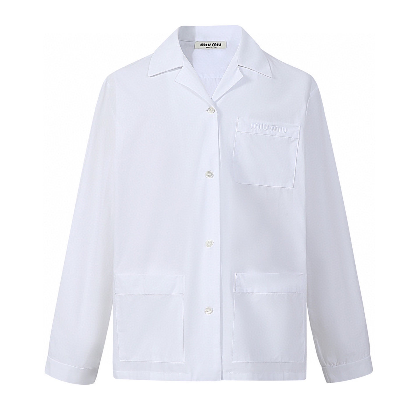 【Suministro exclusivo】 MiuMiu Camisa de popelín con cuello en V y bolsillo bordado (blanco) Original comprada por 10,20…