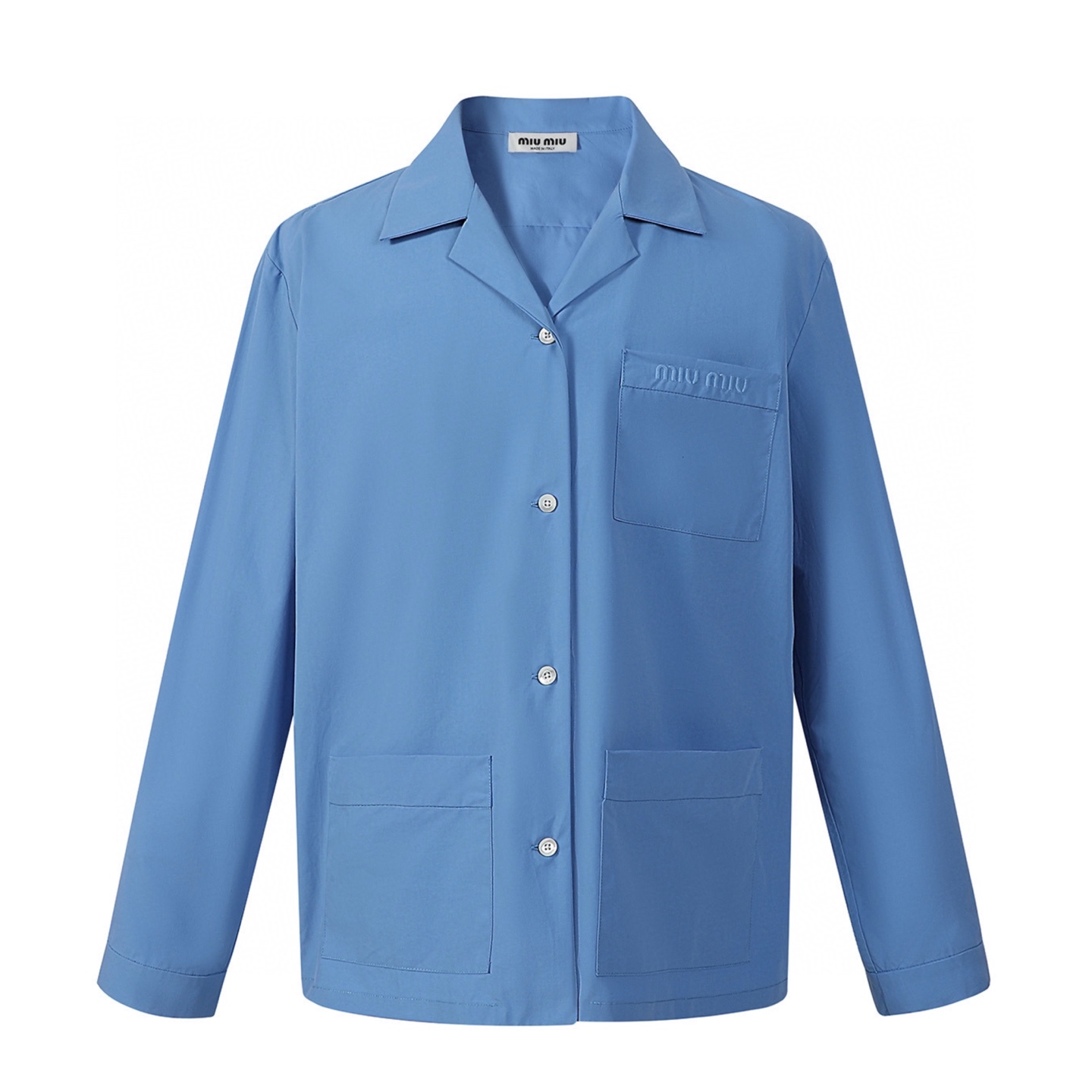 【Suministro exclusivo】 MiuMiu Camisa de popelín con cuello en V y bolsillo bordado (azul) Original comprada por 10,200 …