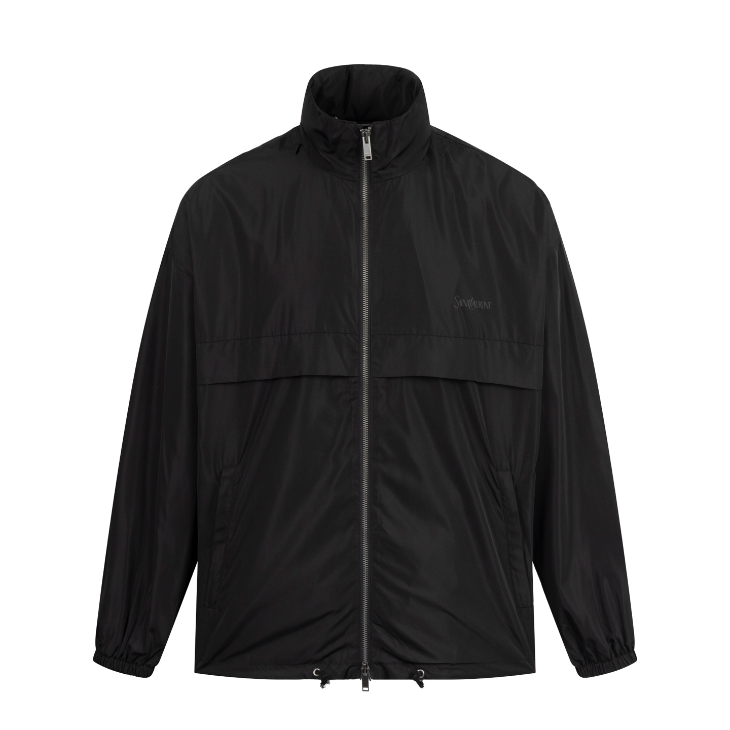 【Suministro exclusivo】 Chaqueta con capucha y estampado de cuello alto SAINT LAURENT. La superficie está hech…