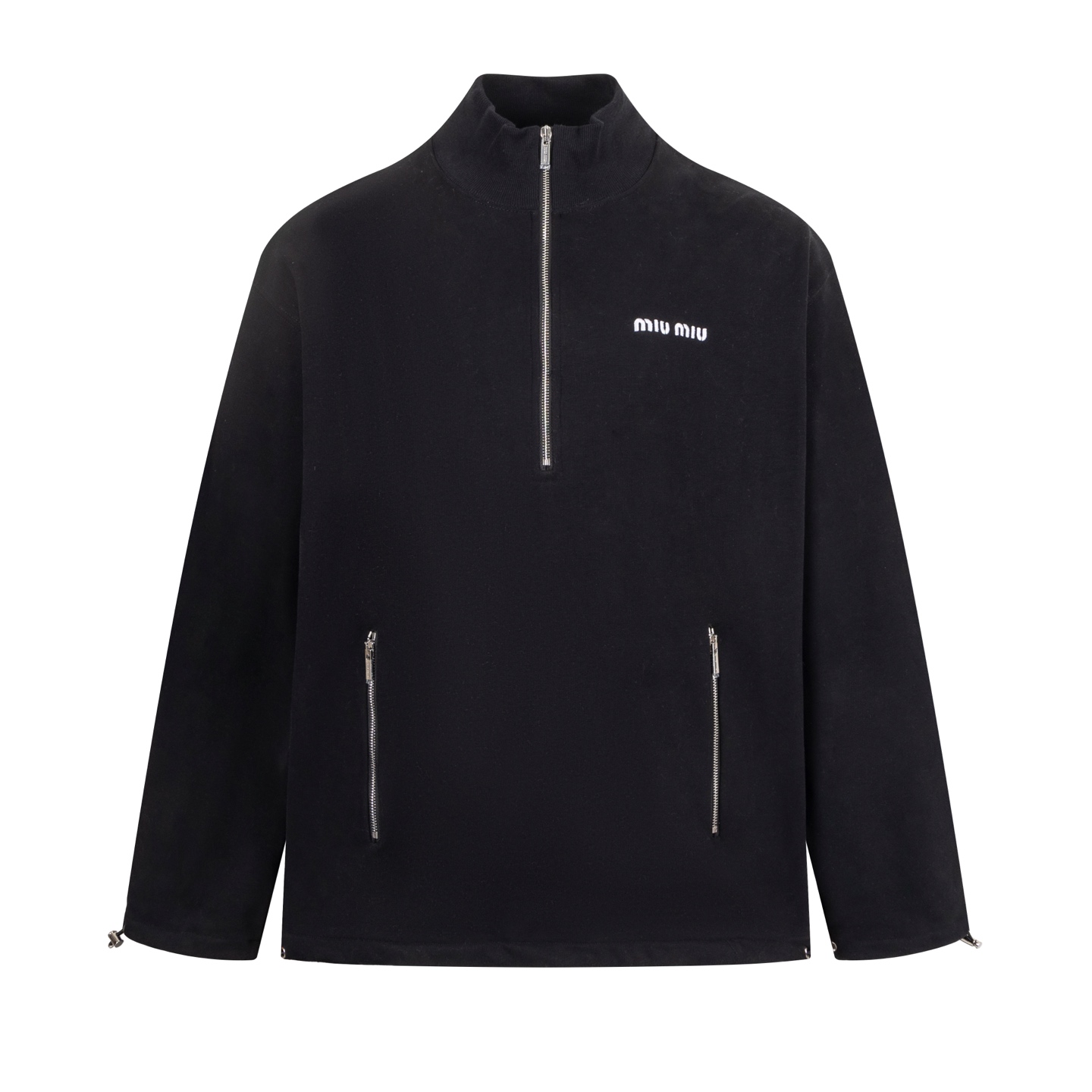 【Suministro exclusivo】 Sudadera con cremallera parcial y logotipo bordado MiuMiu. La tela utiliza hilo simple 16S + hil…