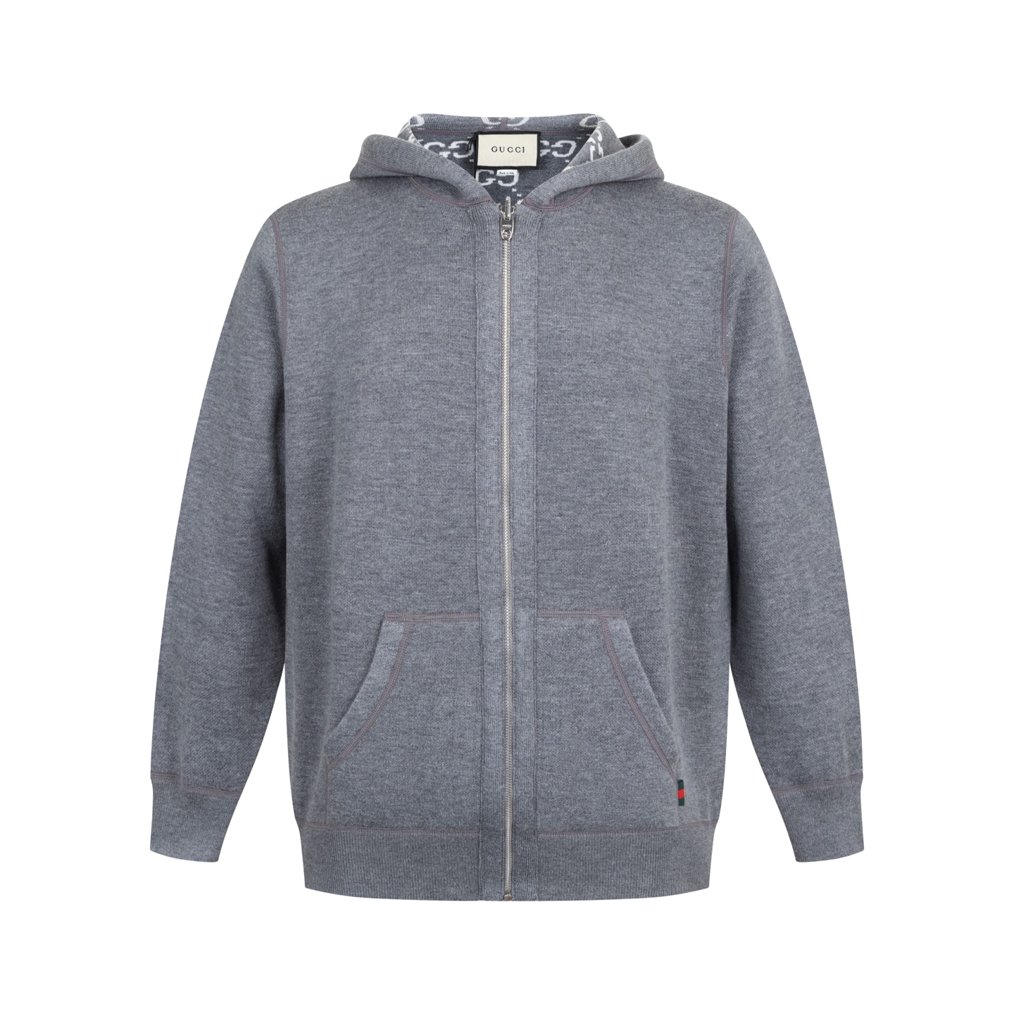 【Suministro exclusivo】 Guc chaqueta de punto de cachemira reversible con estampado clásico (gris), comprada original po…