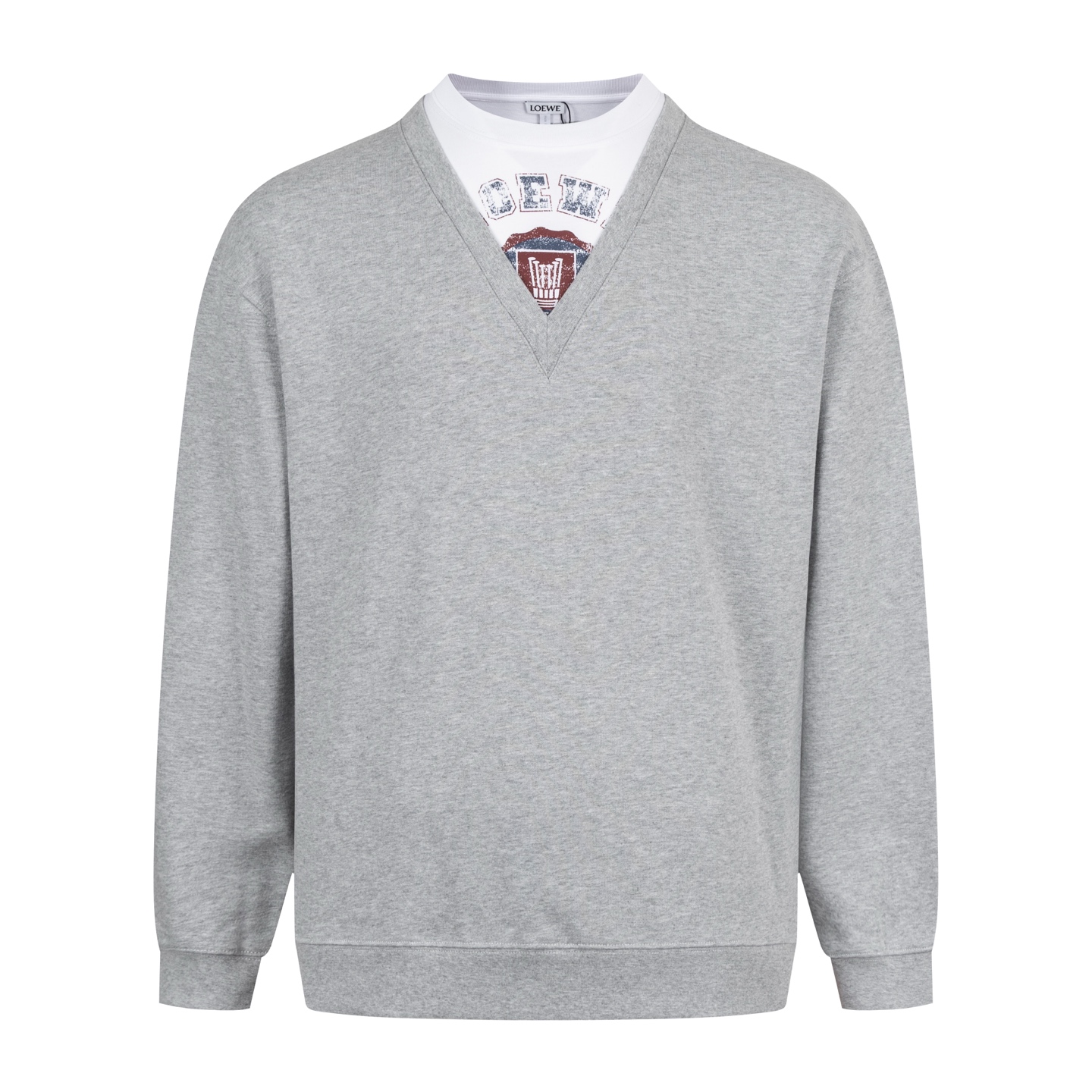 🅿️220 【Suministro exclusivo】 Sudadera con cuello redondo de Loewe, estilo dos piezas falso con escote en V (gris). La …