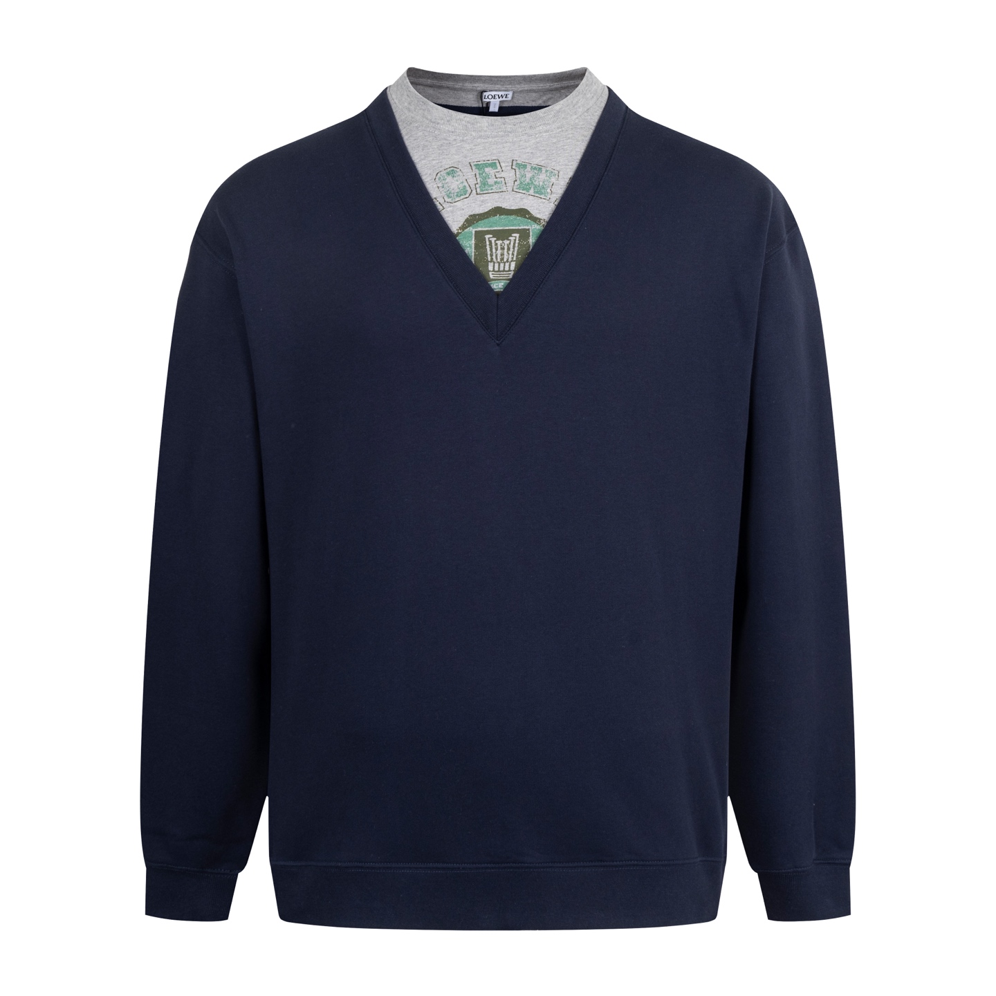 🅿️220 【Suministro exclusivo】 Sudadera con cuello redondo de Loewe, estilo dos piezas falso con escote en V (azul). La …