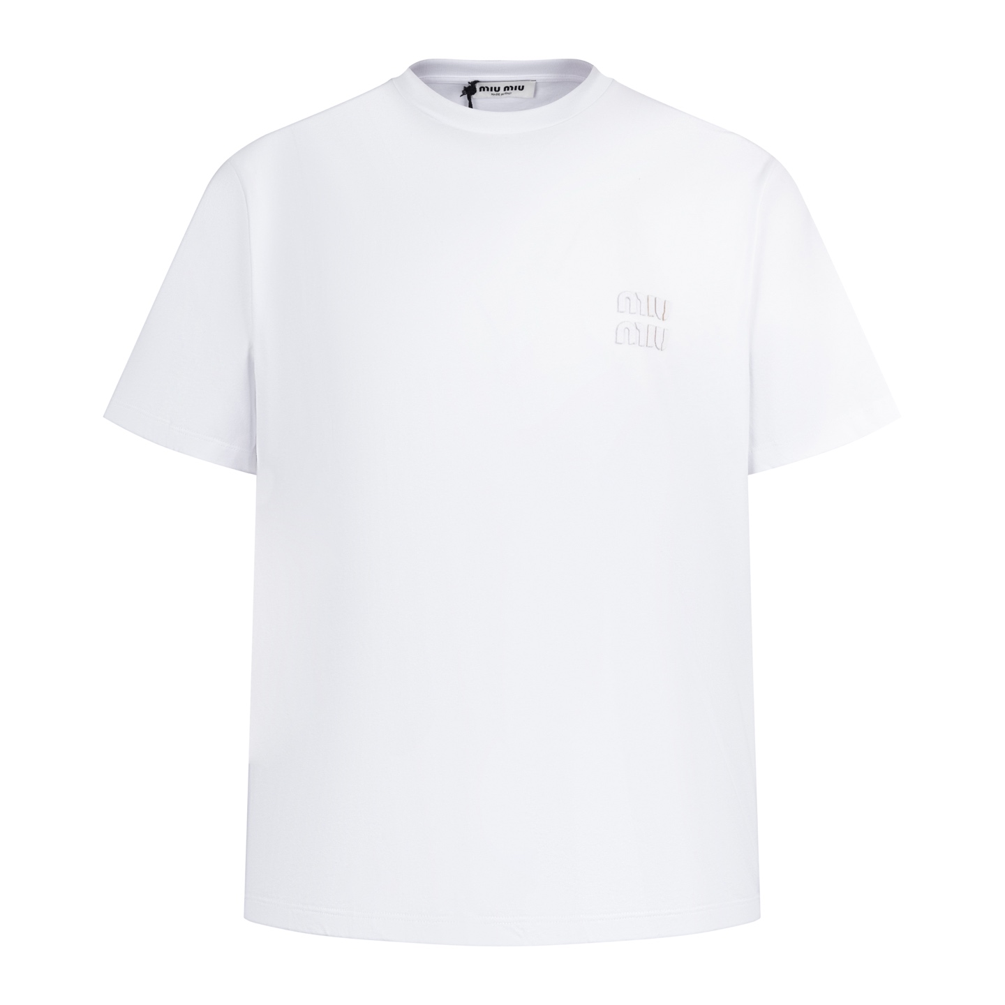 【suministro exclusivo】 MiuMiu camiseta de manga corta con bordado de parche quemado (blanco) original 4919 comprado par…