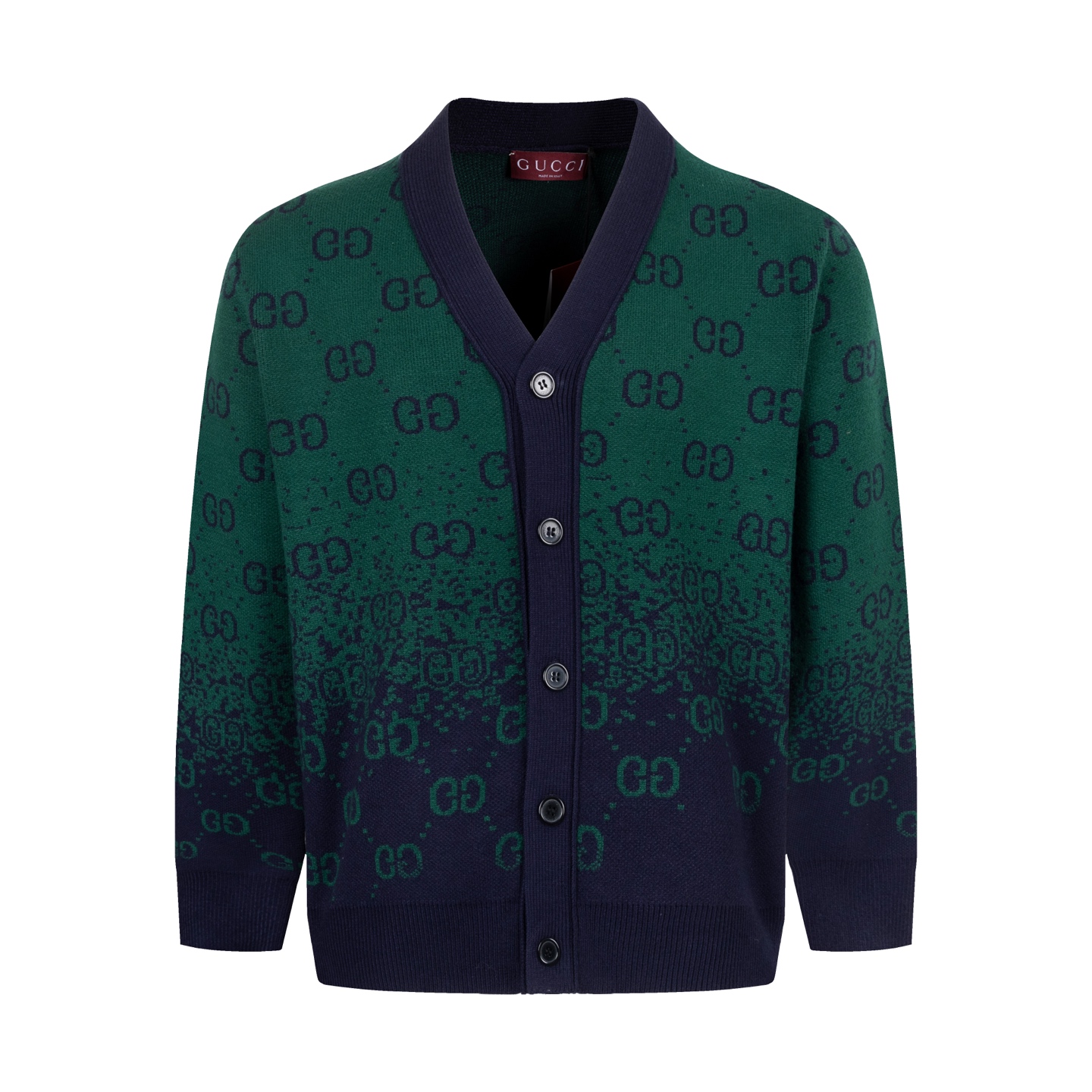 【Suministro exclusivo】 Guc cárdigan de punto con jacquard degradado doble G, este cárdigan de lana, el hilo utiliza 26 …