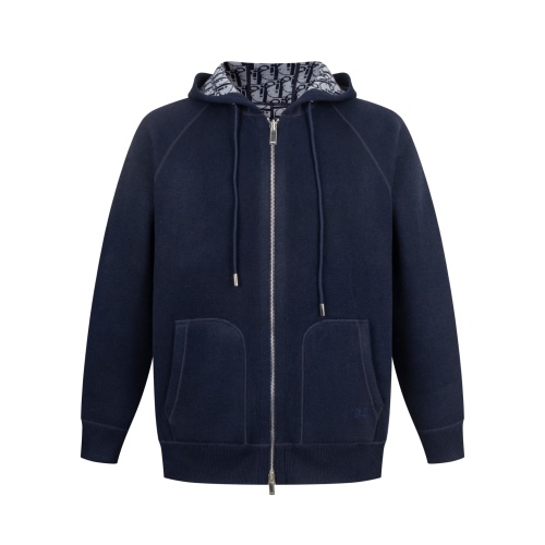 Dior Navy Blue Cotton-Cashmere Reversible Zip-Up Hoodie with Oblique Motif 1 Dior Navy Blue Cotton-Cashmere Reversible Zip-Up Hoodie with Oblique Motif