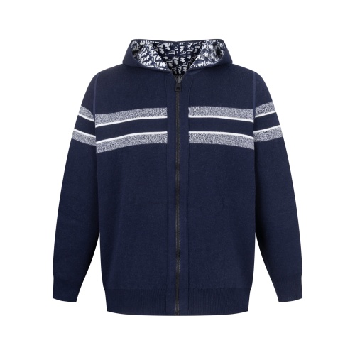 Dior Reversible Cashmere Knit Hoodie - Navy Blue with Oblique Pattern 1 Dior Reversible Cashmere Knit Hoodie - Navy Blue with Oblique Pattern