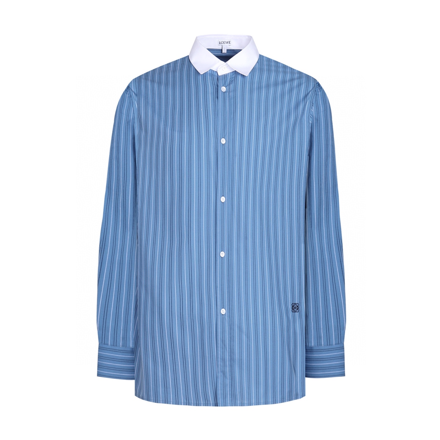 🅿️205 【Exclusivo】 Camisa de manga larga de Loewe con cuello blanco y rayas bordadas. Comprada originalmente por 3,999 …