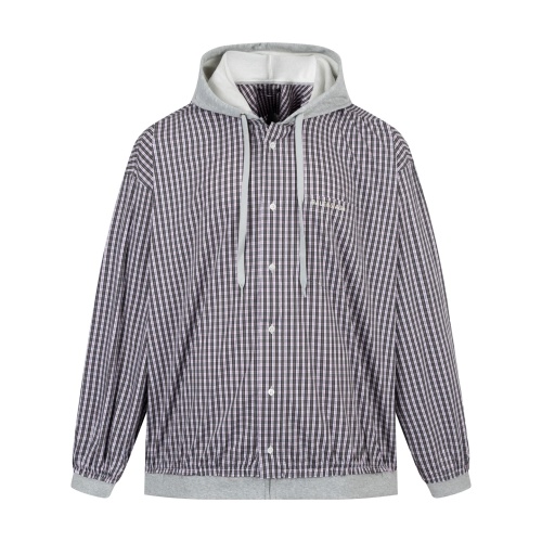 Balenciaga Plaid Panel Hoodie Jacket, High-Density Check Fabric, Button Closure 1 Balenciaga Plaid Panel Hoodie Jacket, High-Density Check Fabric, Button Closure