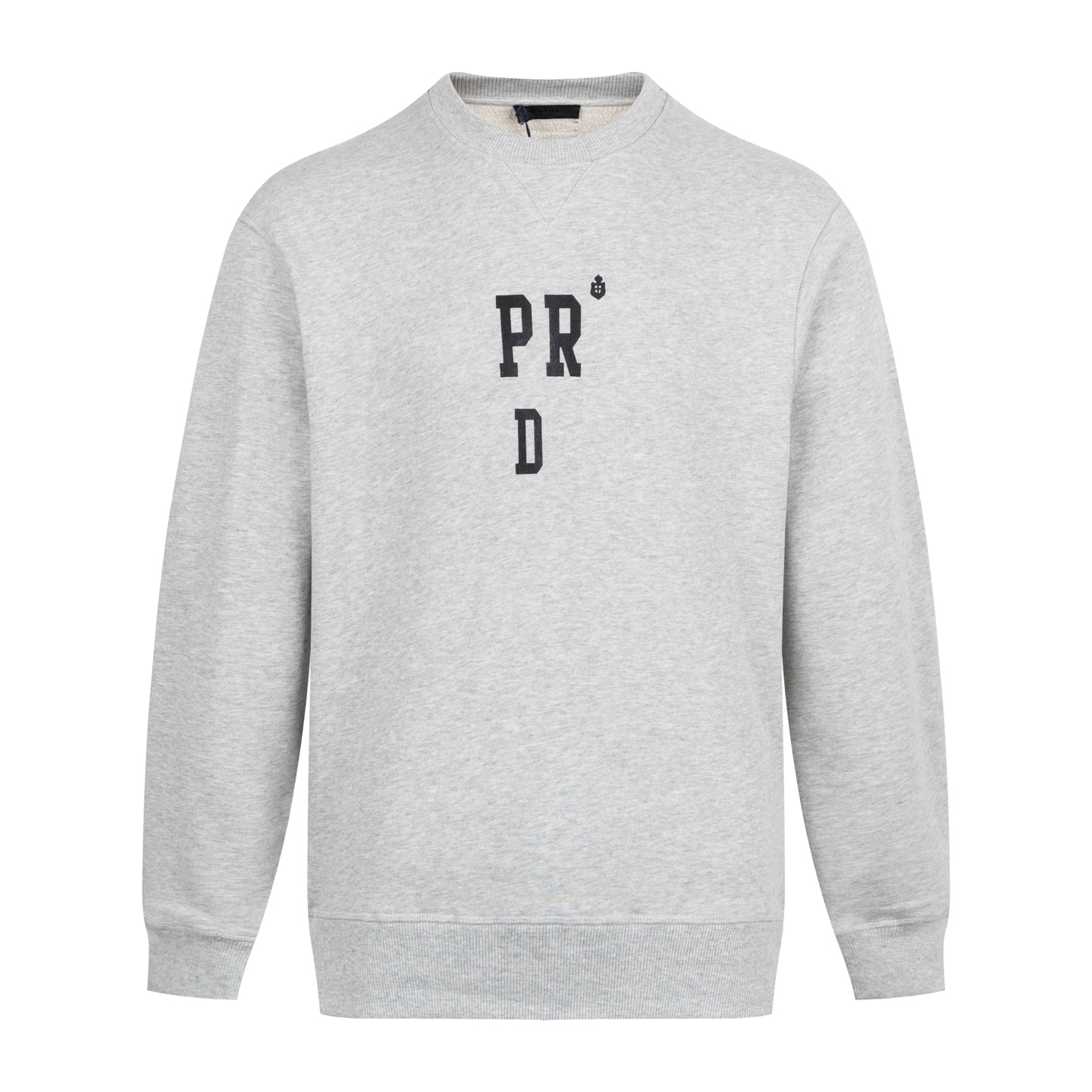 [Suministro exclusivo] Sudadera con cuello redondo y letras cortas Pra 25FW. La tela está hecha de hilo doble 32S + tej…