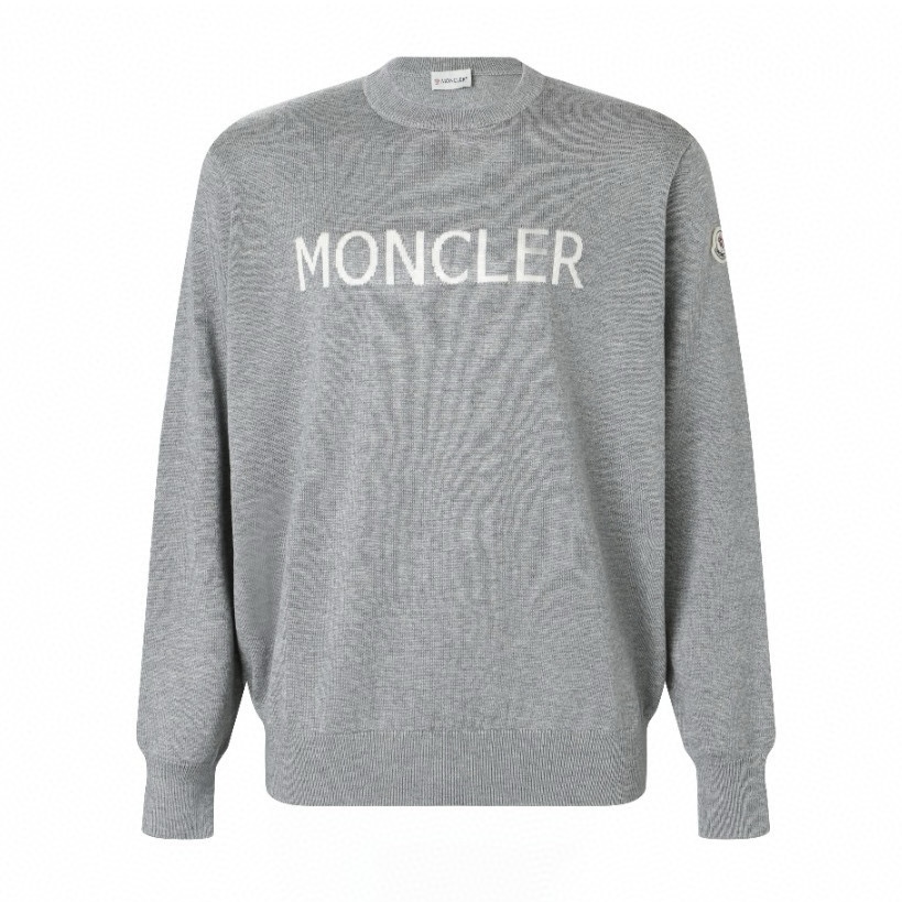 【Suministro exclusivo】 Moncler Suéter de cuello redondo con logo de letras (gris) La tela es una mezcla de lana, princi…