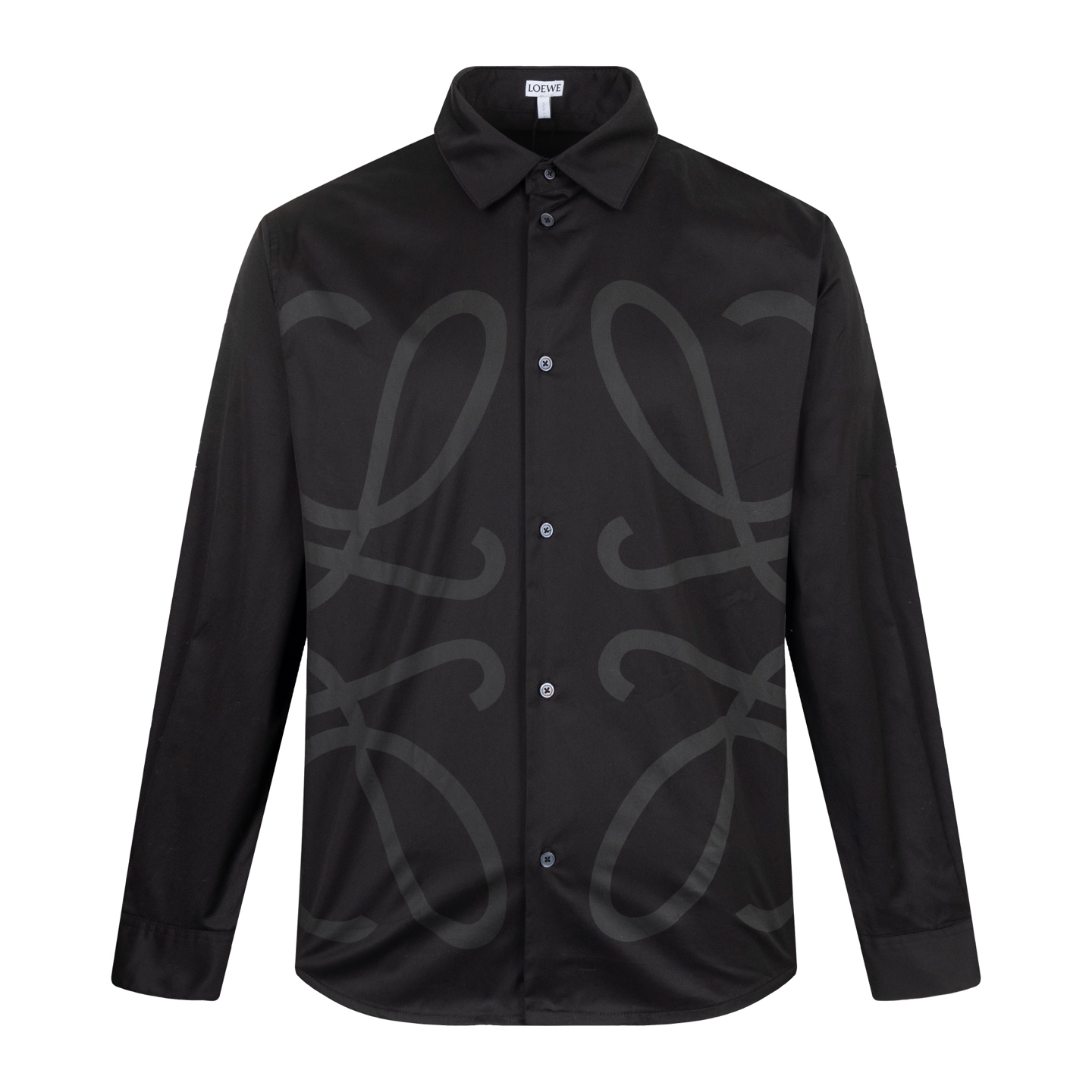 🅿️240 【Suministro exclusivo】 Camisa de manga larga con logotipo Loewe Anagram (negra). Tejido de popelín de algodón li…