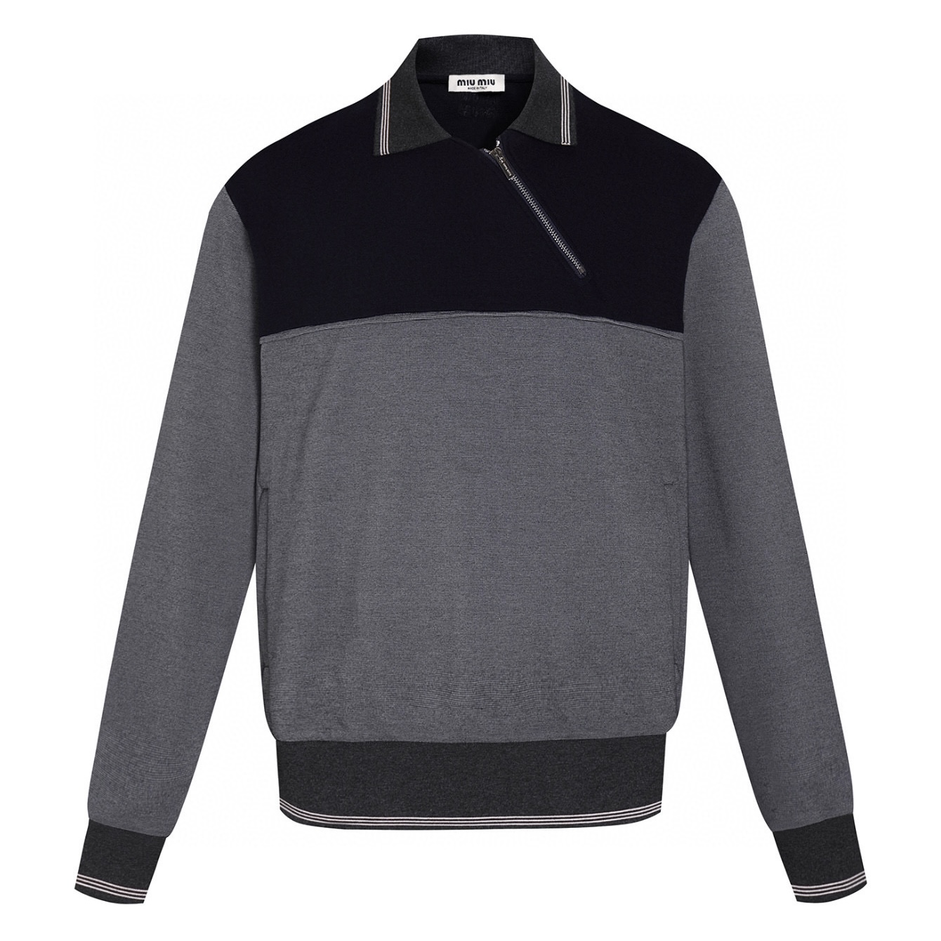 【Suministro exclusivo】 Sudadera MiuMiu con cuello polo, cremallera diagonal y paneles de contraste (gris). Comprada y d…