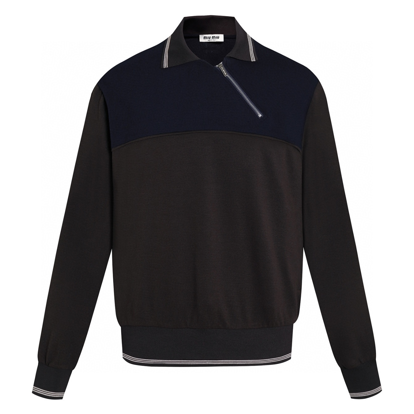 【Suministro exclusivo】 Sudadera MiuMiu con cuello polo y cremallera diagonal de colores contrastados (marrón). Original…