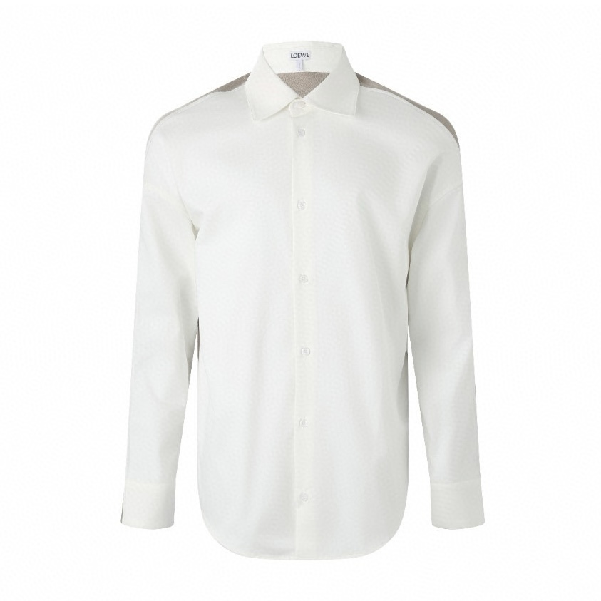 🅿️295 【Suministro Exclusivo】 Camisa de Manga Larga con Paneles de Punto Loewe (Blanco). El Tejido del Panel Delantero …