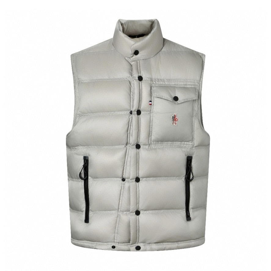 【Suministro exclusivo】 Moncle 25FW Chaleco de plumón con logo en bolsillo y cuello alto (gris) La tela está tejida con …