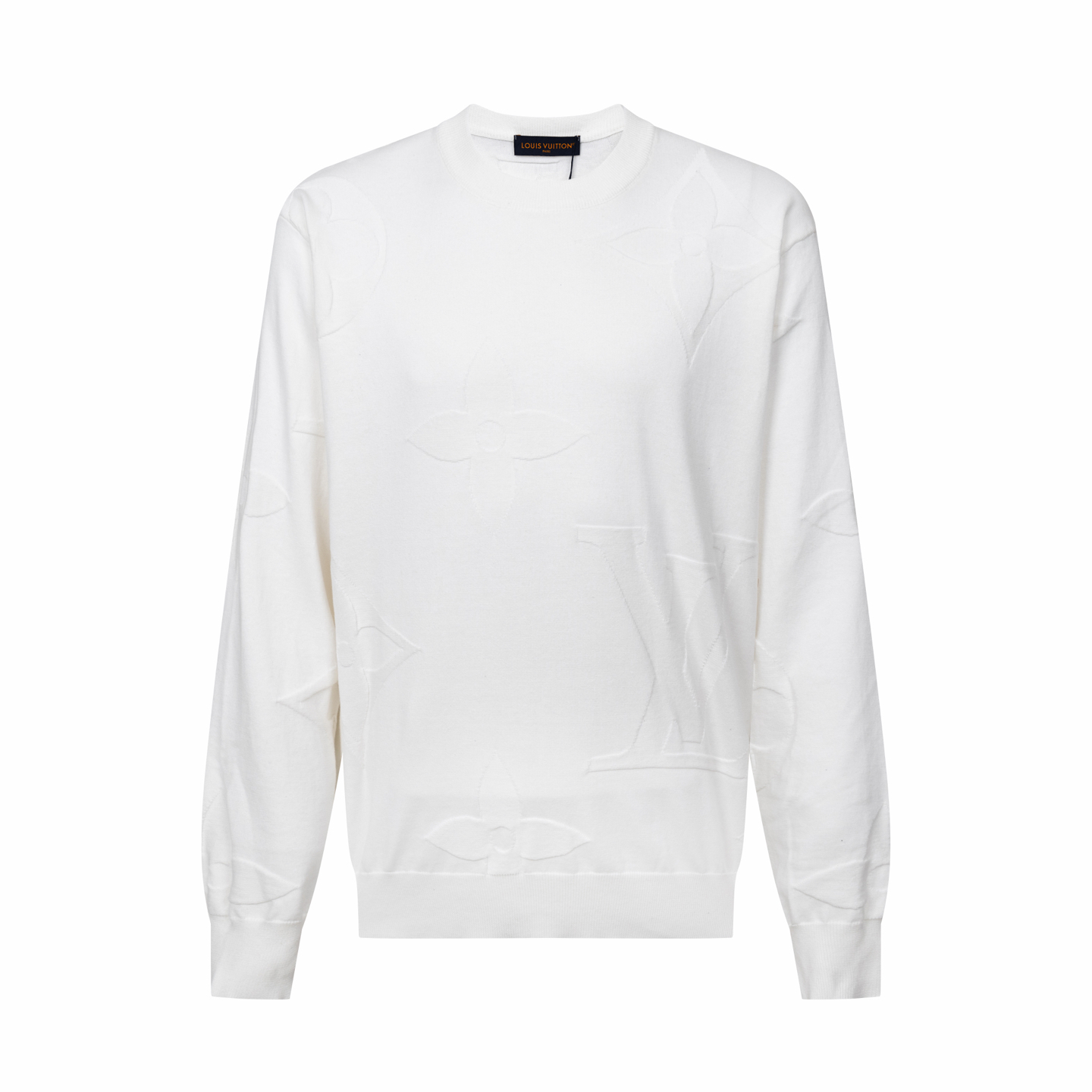 P185 1v 25FW Jersey de cuello redondo con estampado oscuro en intarsia (blanco). La versión original se compró por 12.3…