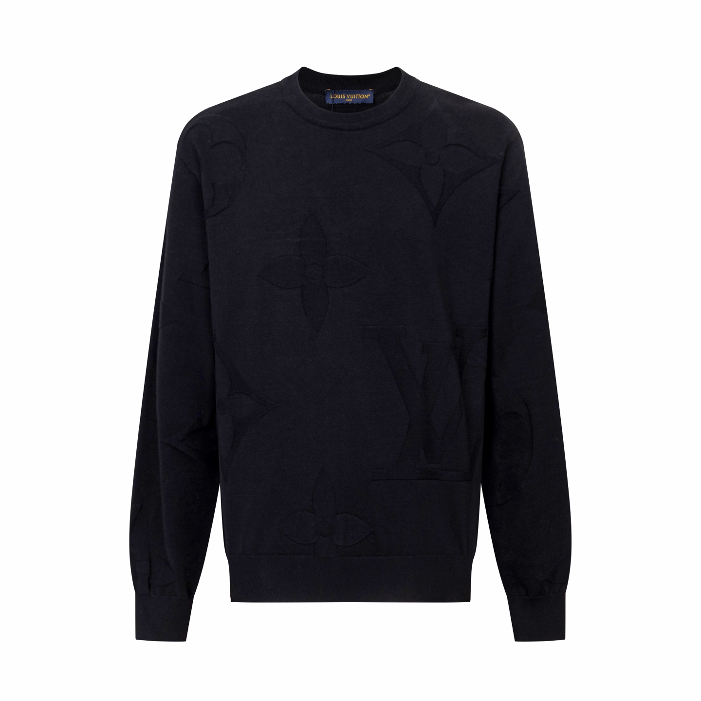 P185 1v 25FW Suéter con cuello redondo en intarsia con estampado oscuro (negro) La versión original se compró por 12.30…
