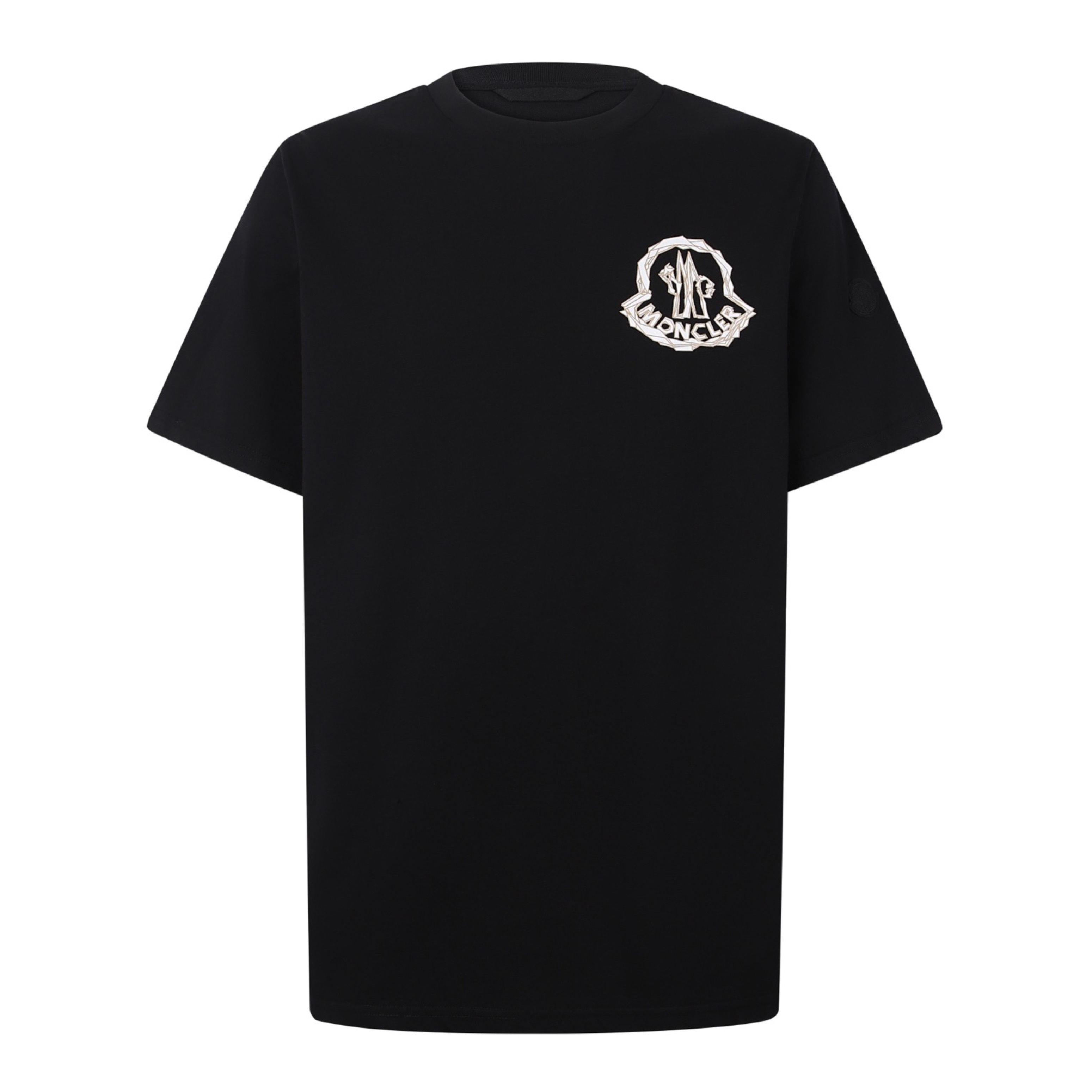 P115 Moncler 蒙口胸章印花短袖（黑色） 原版4,581购入开发，面料采用100%高支精梳棉面料，经氨预缩与丝光处理，触感柔软顺滑，透气吸汗且抗皱性优异，色牢度达4级以上，久洗不易发黄变形。领口采用高弹力罗纹搭配三本针包边工艺，…