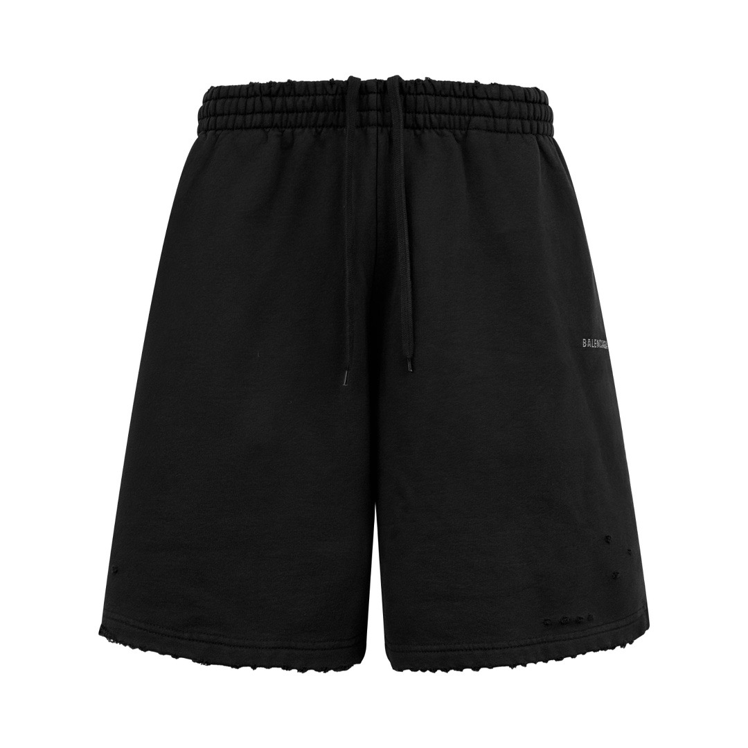 P165 BLCG 24SS pantalones cortos con letras y pedrería desgastada. La tela utiliza algodón de felpa de alta densidad pe…