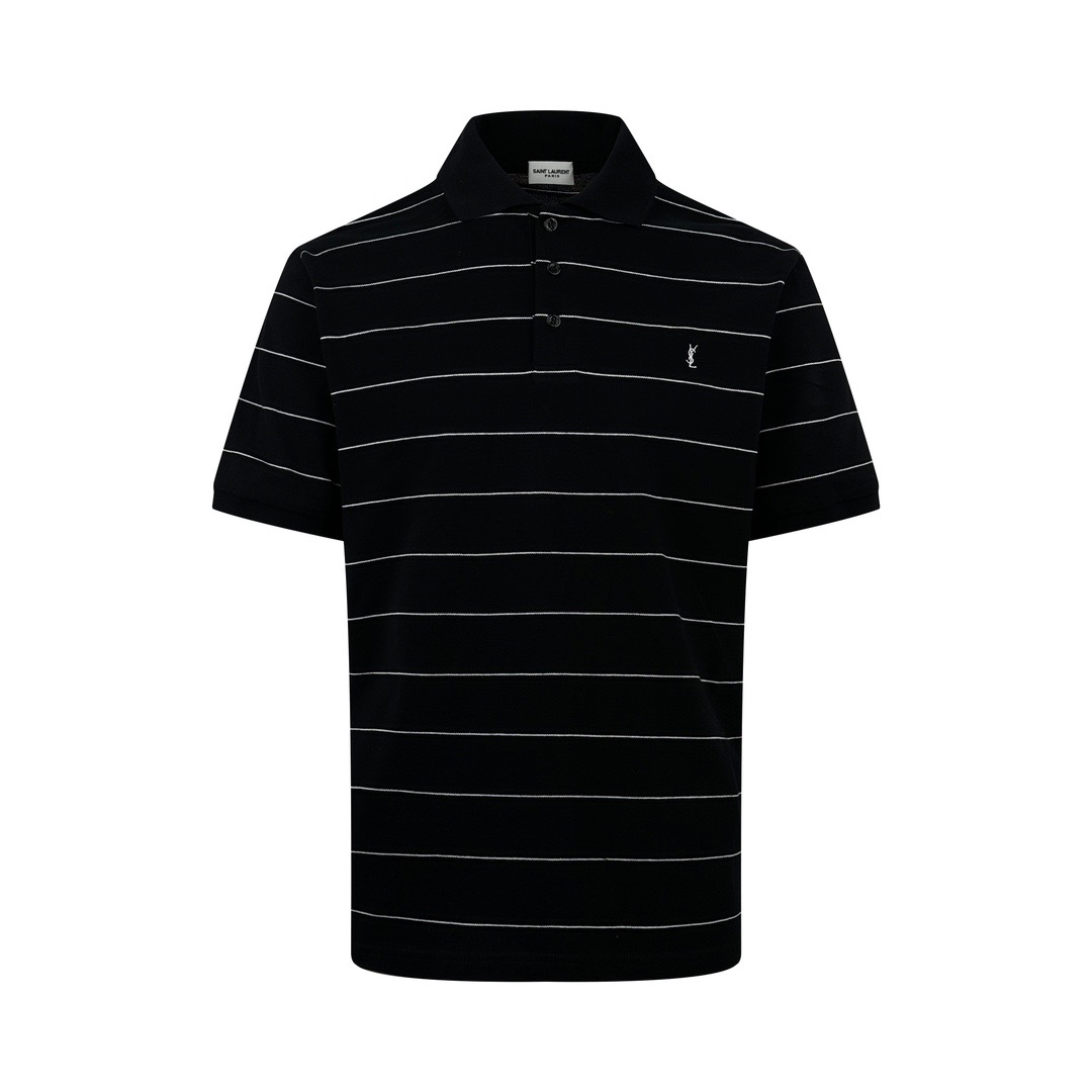 Saint Laurent Saint Laurent 标识刺绣条纹Polo衫