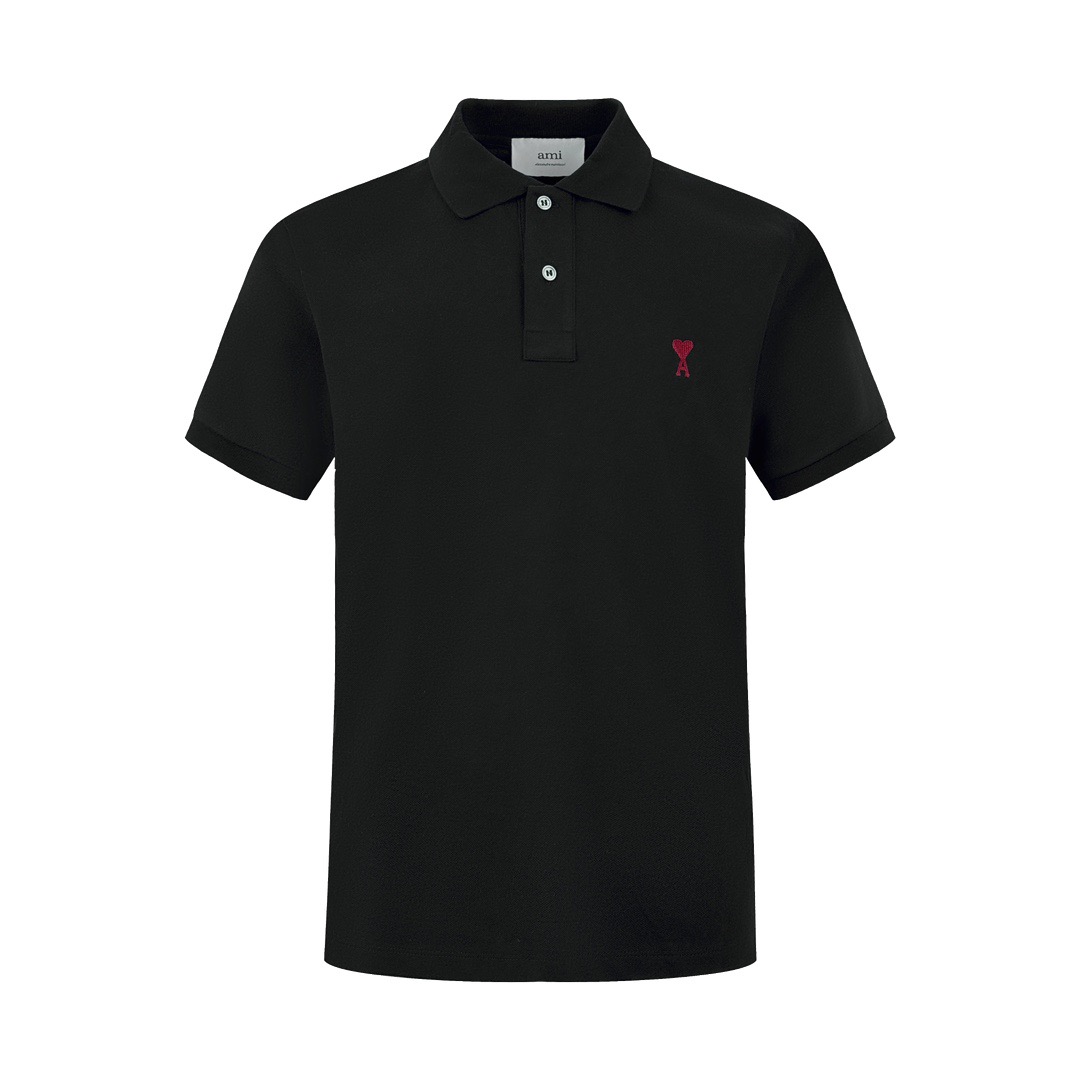 Polo P135 Ami con bordado de corazón rojo (negro) La tela utiliza algodón de panal personalizado de alta calidad, textu…