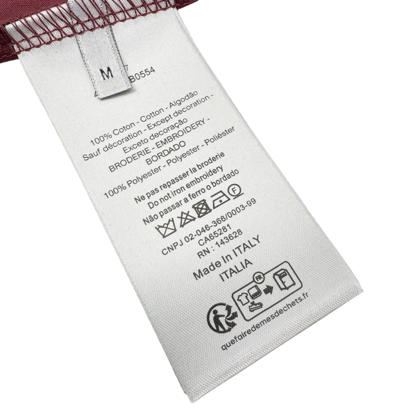 Dior CD Ribbon 绳绣刺绣短袖酒红色