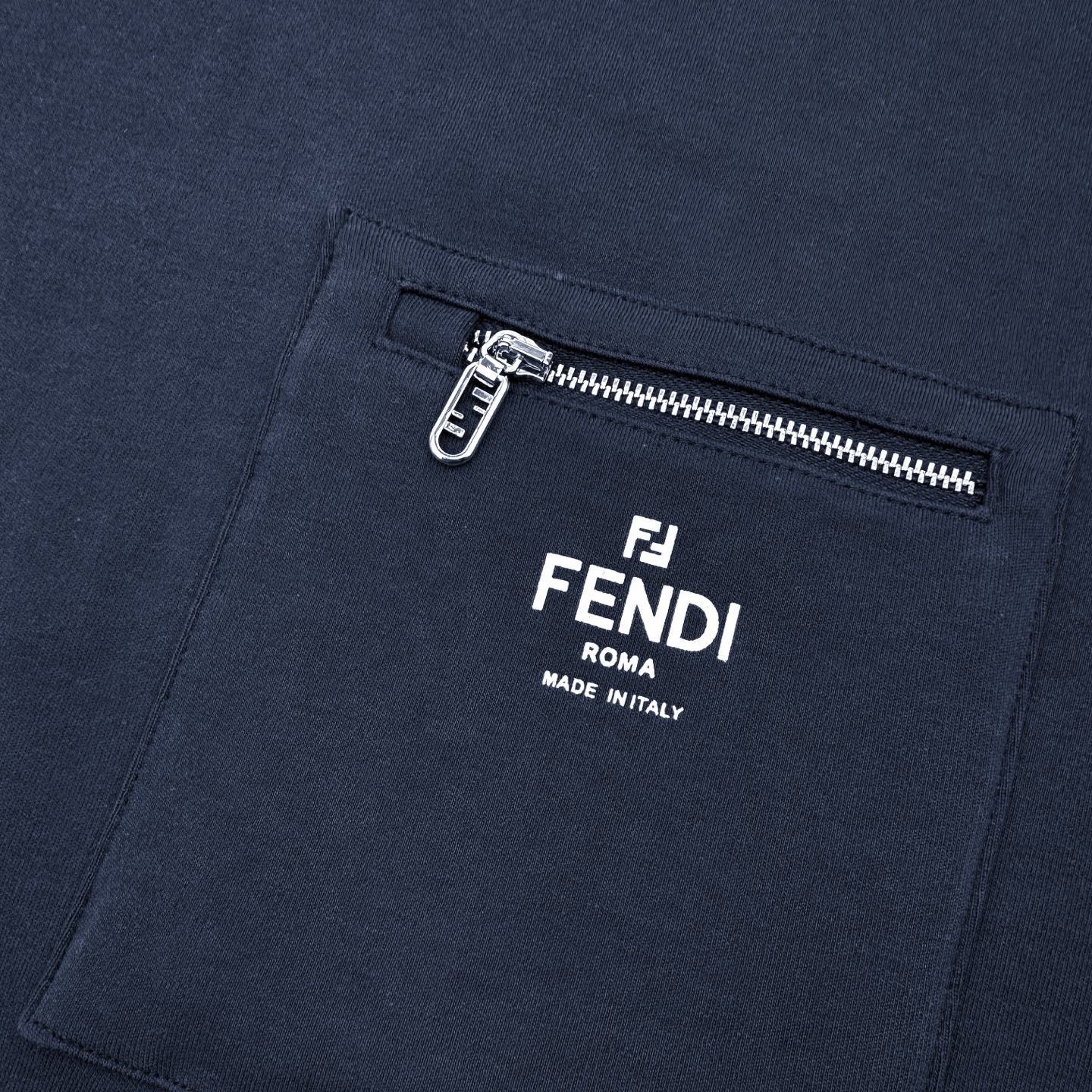 Fendi FD 口袋印花拉链短袖蓝色