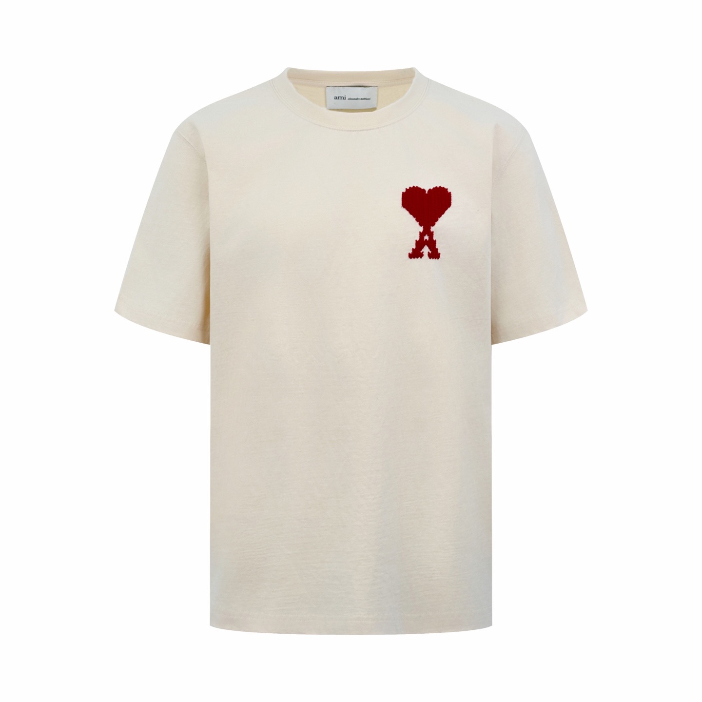 P125 Ami Camiseta de manga corta con bordado de corazón tejido (albaricoque). Tela de algodón personalizada de textura …