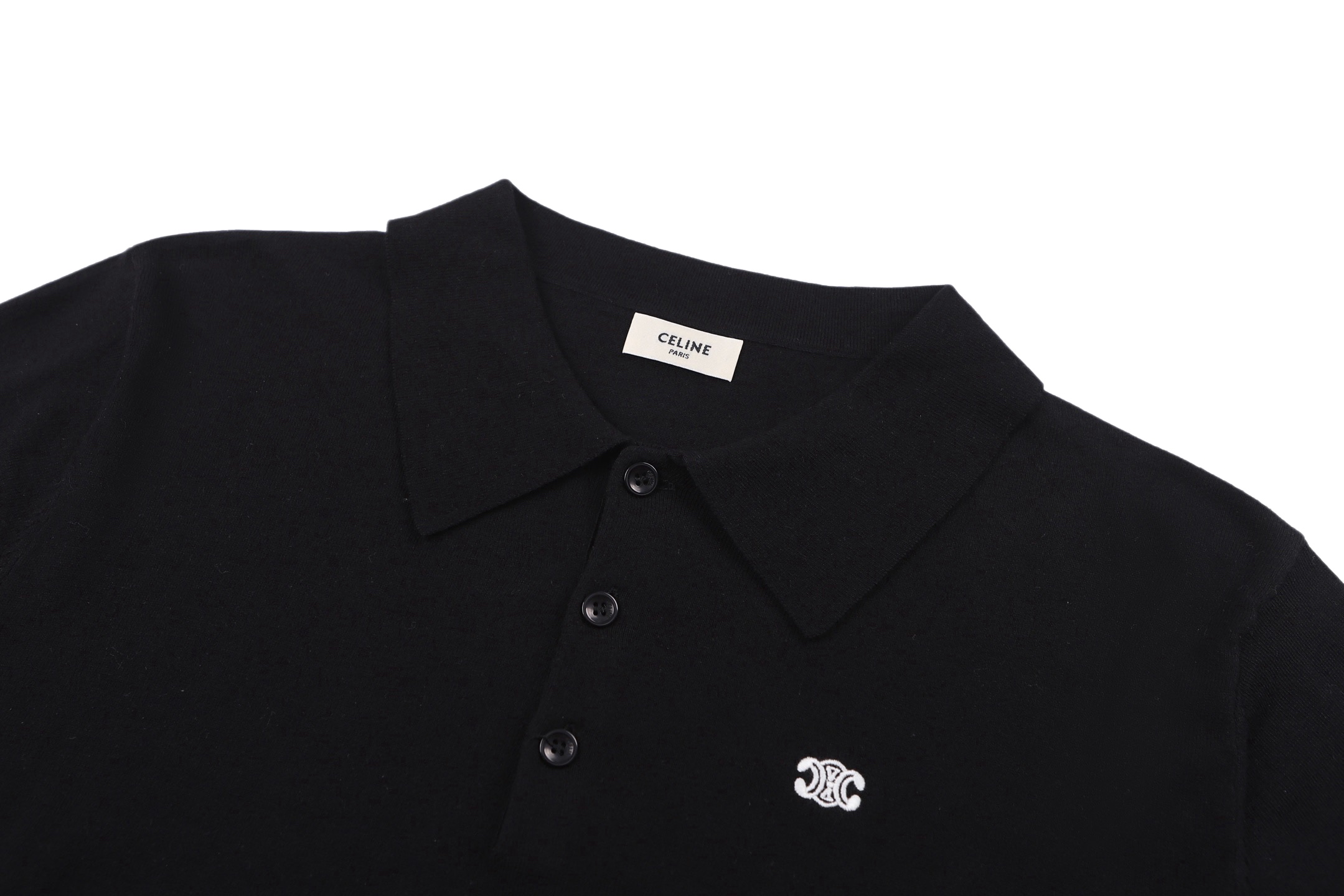 Celine Celine 24SS 凯旋门刺绣毛织Polo衫黑色