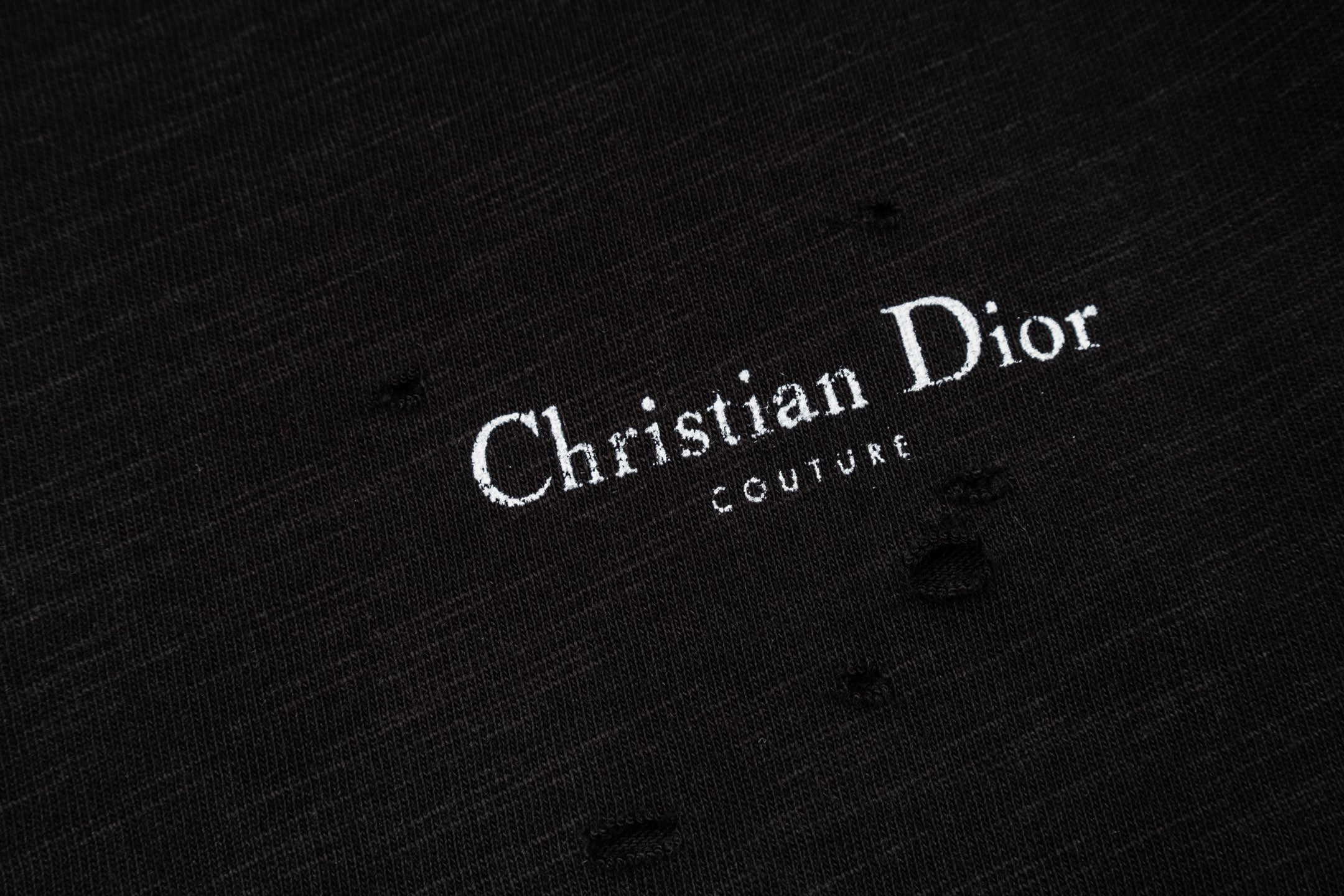 Dior CD 23FW 破洞做旧印花短袖黑色