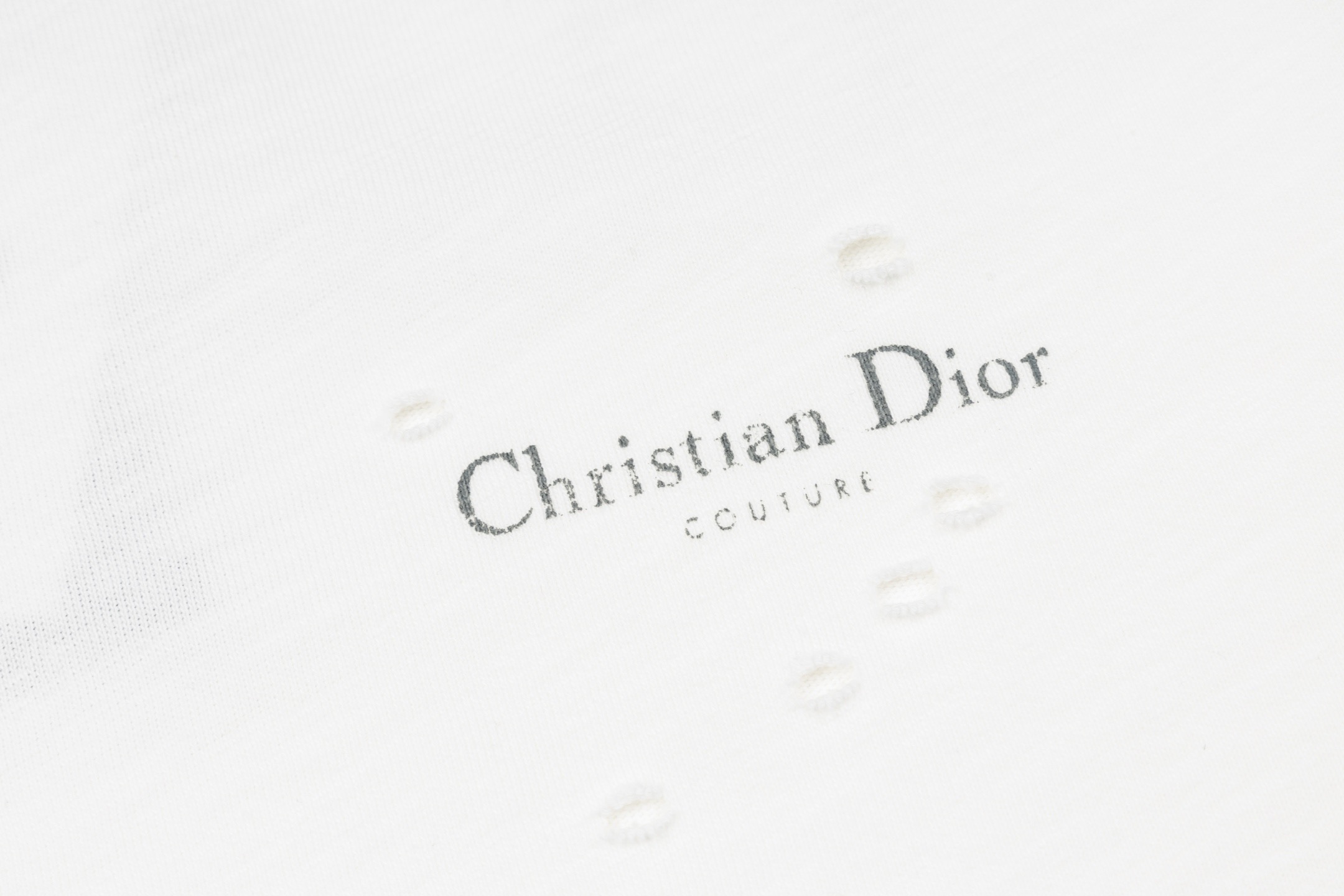 Dior CD 23FW 破洞做旧印花短袖白色