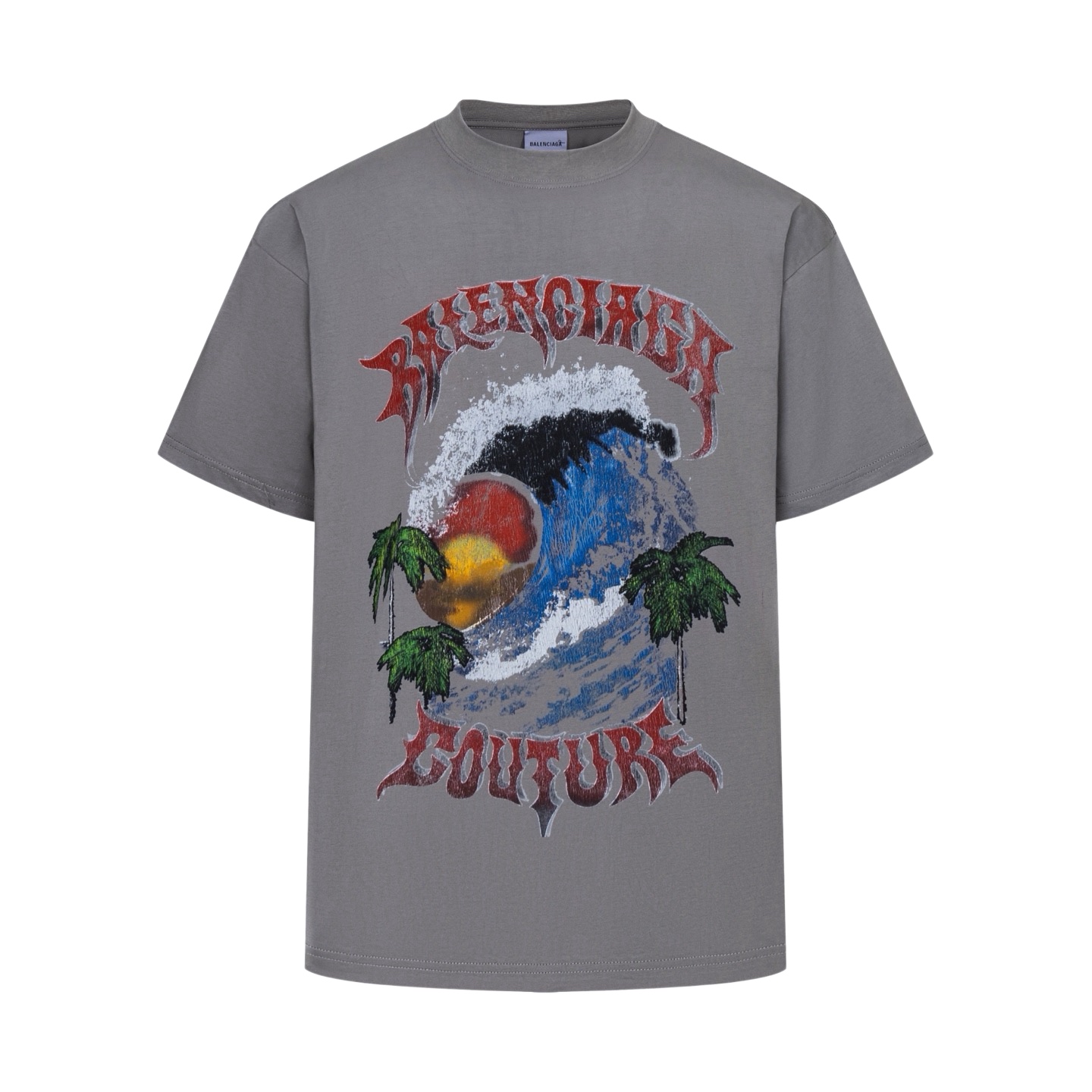 Balenciaga BLCG 26SS 夏威夷海浪椰树印花短袖灰色